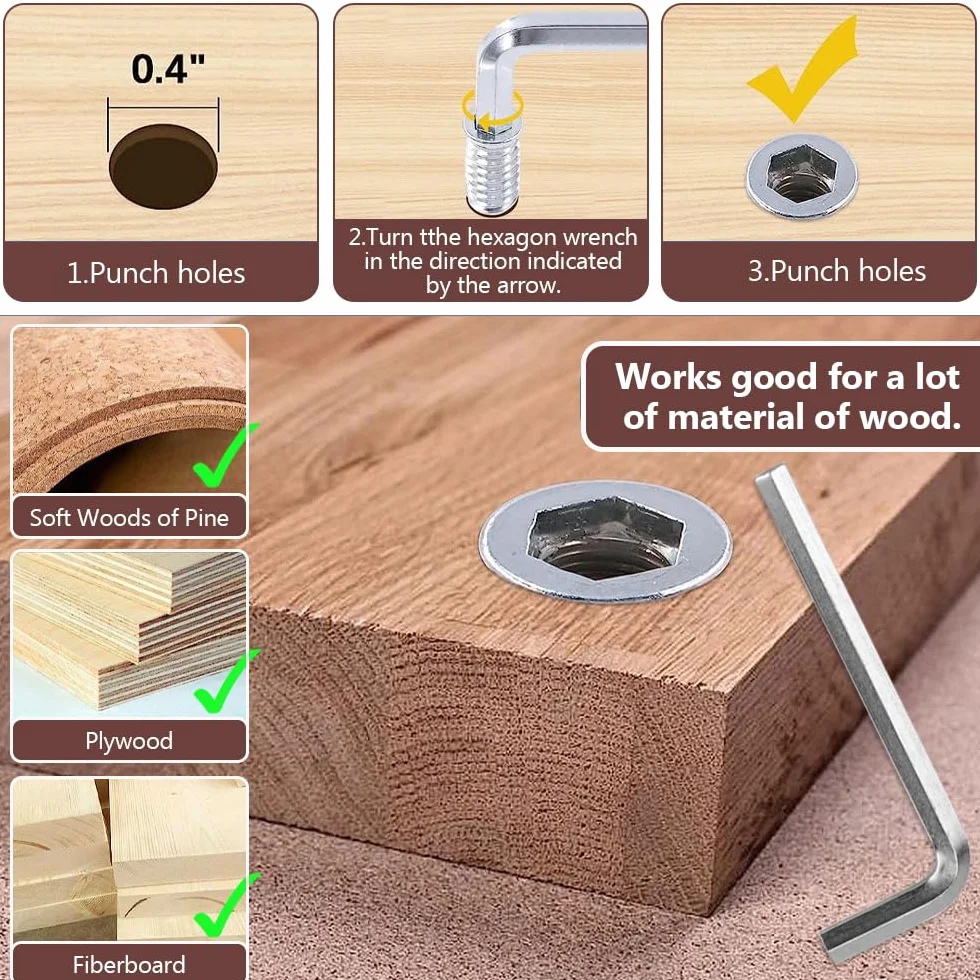 CAREDGO 50 Pezzi Dadi Esagonali M6x20 Boccole Filettate per Legno Inserti Filettati con Chiave
