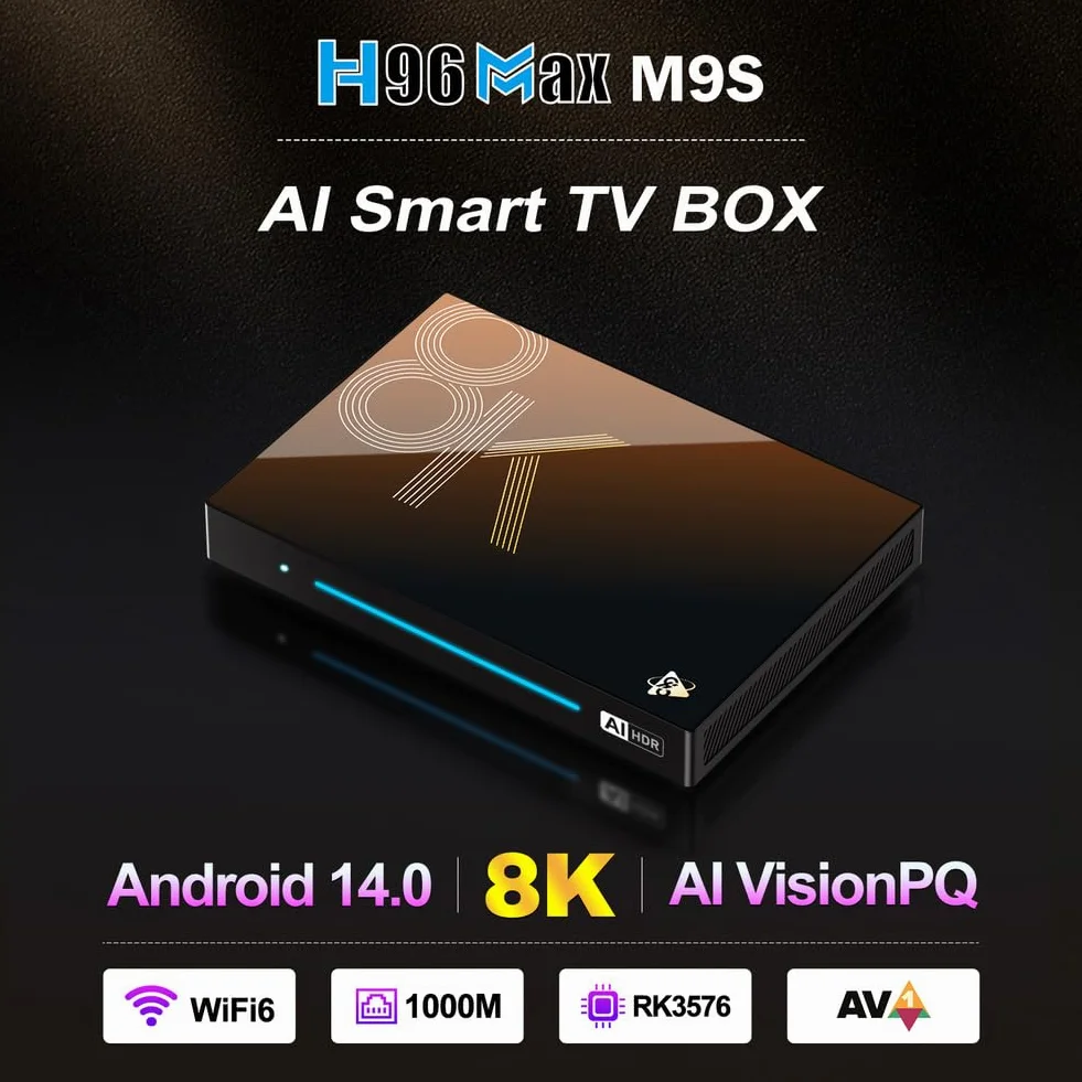 TV Box Android 14, 2025 H96 Max M9S RK3576 con CPU Quad-Core Cortex-A53 A 64 Bit, Supporto WIFI6 4K/8K HD, BT5.0, 2.4G/5G Dual WiFi, Ethernet 100 M,8gb+128gb