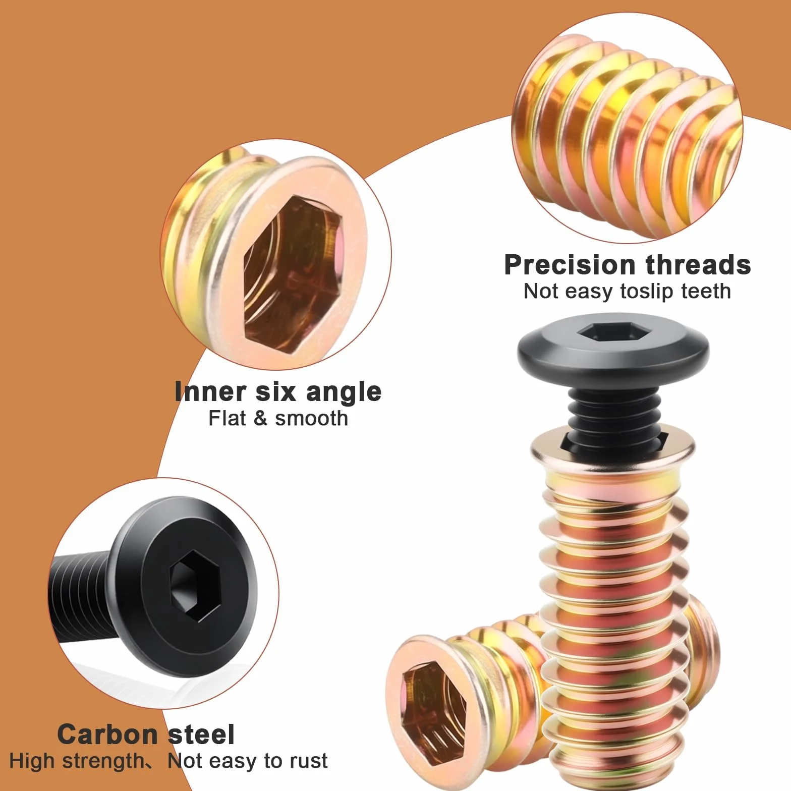 25 viti a testa piatta M4 x 15 mm, dado a vite M4, inserto filettato in legno, con viti a esagono incassato in acciaio C e 2 chiavi a testa piatta per mobili in legno