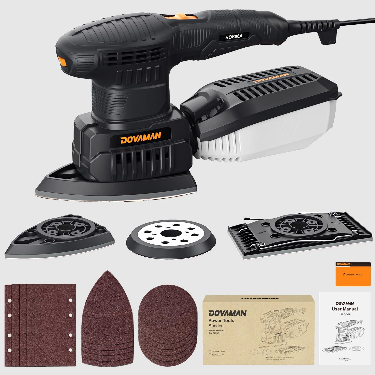 DOVAMAN ROS06A Levigatrice Multifunzione 3-in-1 200W 6 Velocità per Legno e Acciaio