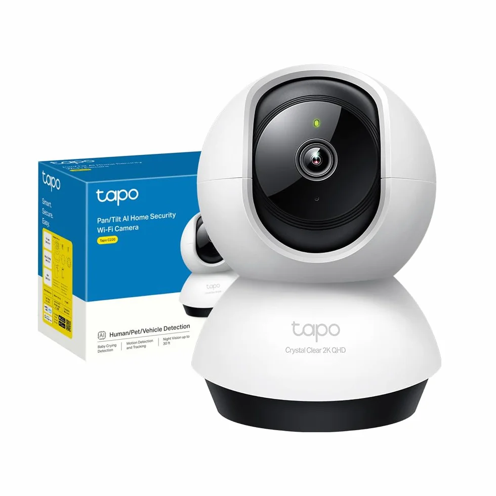 Tapo C220 Telecamera Wi-Fi Interno 2K 4MP QHD, Videocamera Sorveglianza, 360º Horizontal, Panoramica e iInclinazione, Visione Notturna, MicroSD fino a 512GB, Alexa, Google Assistant