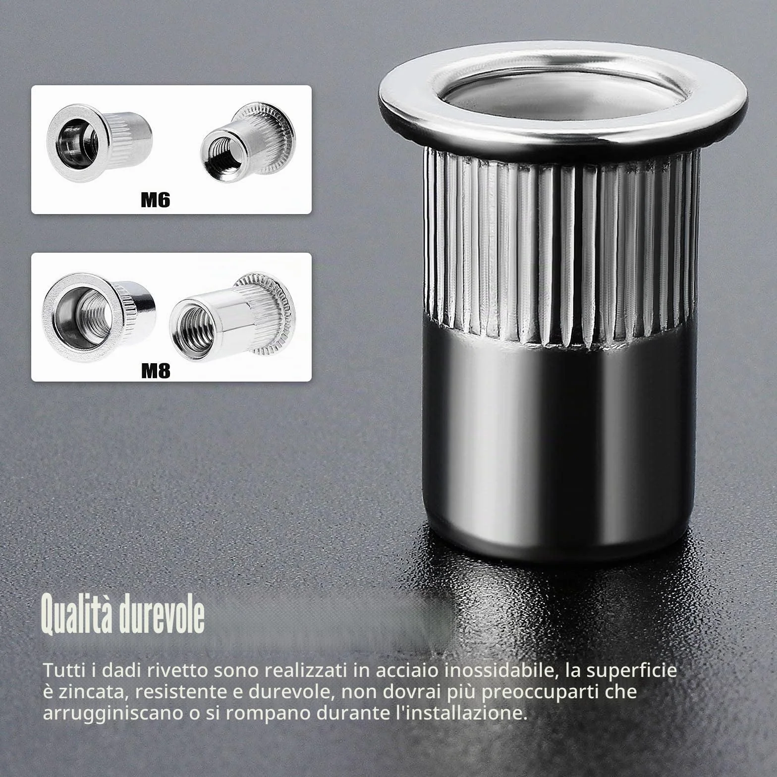 Gueenky 100 PZ Dadi Rivetti Filettati in Acciaio Inox M6 M8, Assortimento Inserti Filettati Mobili in Legno