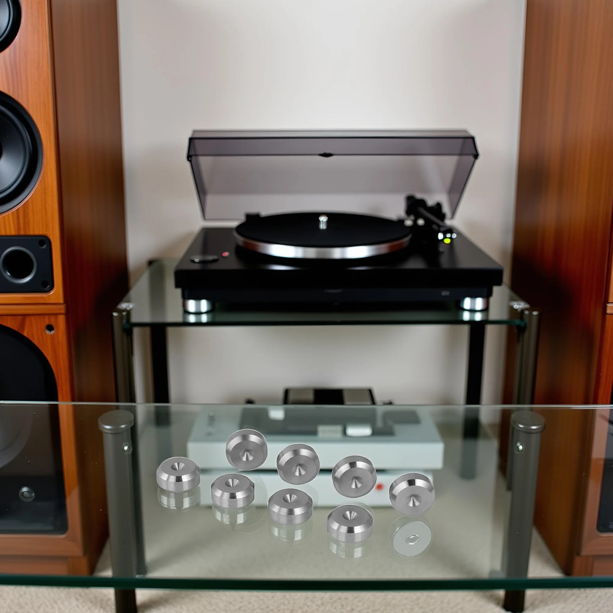 PrecisionGeek Cuscinetti per altoparlanti Ø 16 mm, forma smussata, in acciaio inox massiccio, ammortizzatori di vibrazioni per altoparlanti HiFi, subwoofer, armadi, supporti e soundbar, set da 8 pezzi