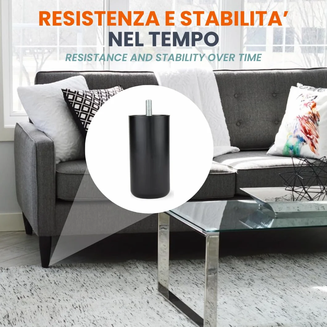 Piedi Letto Contenitore Divano PVC Nero Piedini Mobili Gambe Letto Tavolini Poltrone Altezza 10 cm Diametro Vite 1 CM