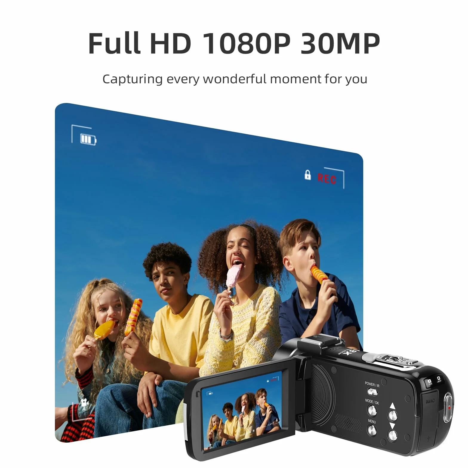 ORDRO B320 - Videocamera 1080P con scheda da 16GB, zoom digitale 18x, visione notturna, schermo touch rotante a 270°, fotocamera Full HD 1080P 30MP, 2 batterie, oro