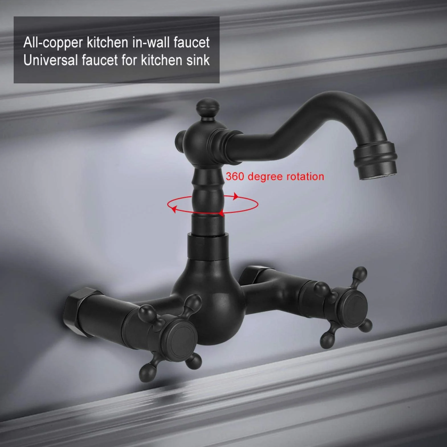 Rubinetto a Parete Rubinetto da Cucina In Rame Rubinetto per Vasca Rubinetto a Doppia Maniglia Miscelatore per Acqua Calda e Fredda Rubinetto Girevole a 360° per Cucina Bagno(2)