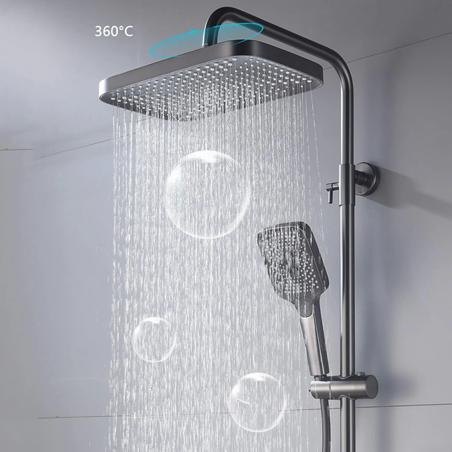 Sistema Doccia a Vista, Set di rubinetti per Bagno Grigio, soffione Regolabile in Altezza con soffione, doccetta per Vasca a Cascata e doccetta per Bidet