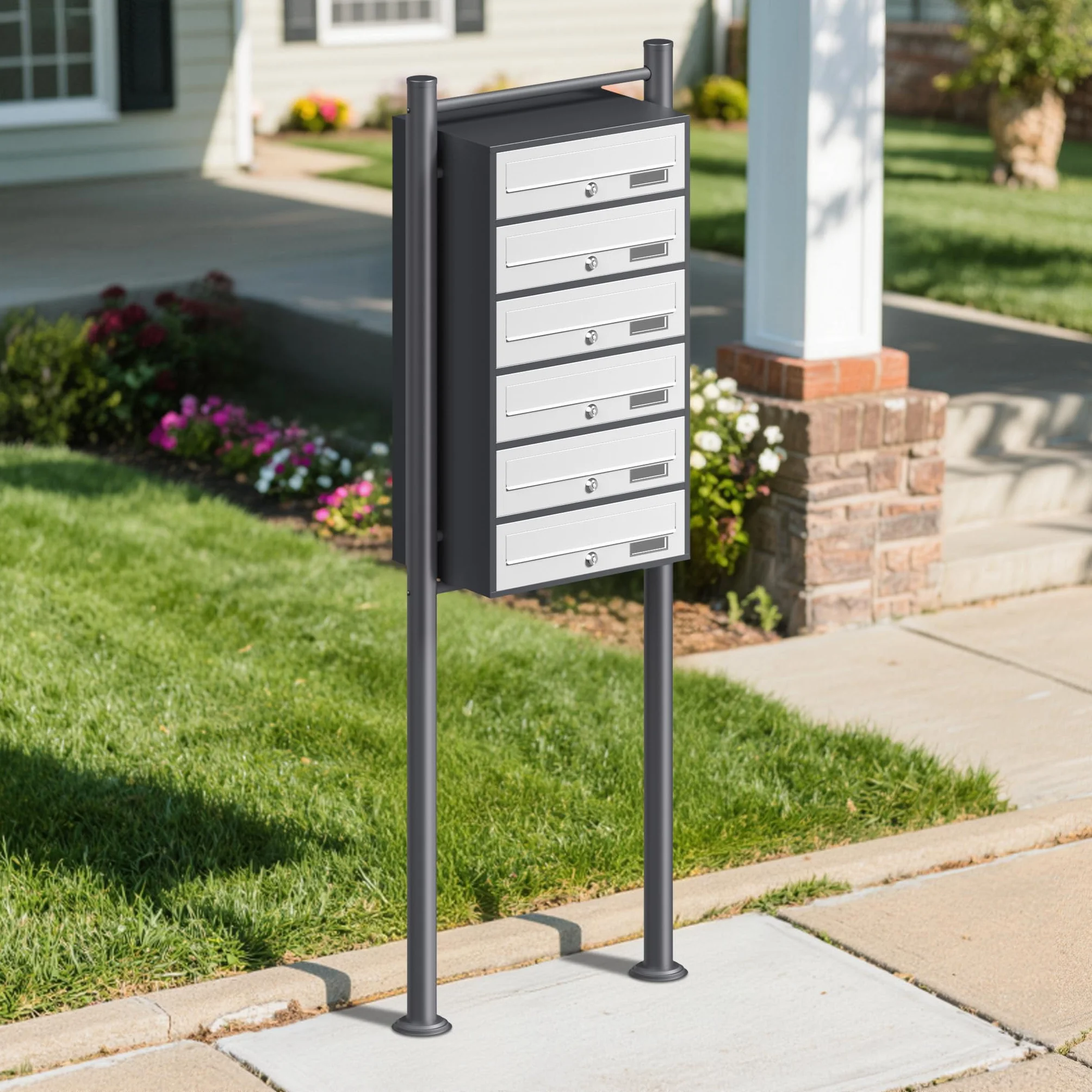 Wiltec Cassetta postale condominiale autoportante 6 posti antracite/bianco 513 x 270 x 1500 mm