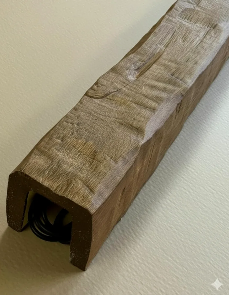 Trave decorativa in effetto legno|2 metri|12x12x 200 cm|Trave in legno chiaro|rovere chiaro| opaco|Perfetta venatura di legno antico|un lato chiuso|maserazione autentica senza lucentezza artificiale