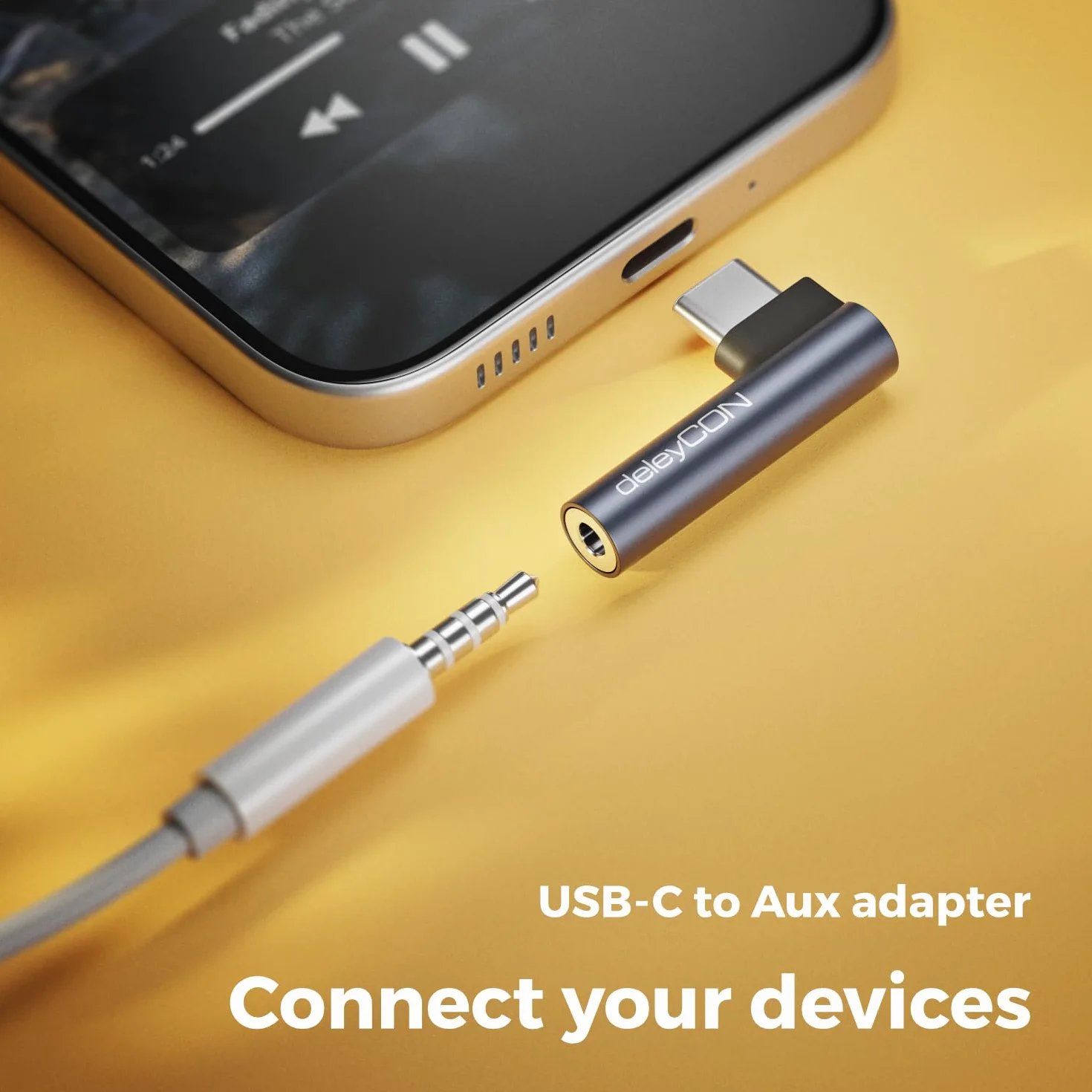 deleyCON Adattatore Audio USB-C su Jack 3,5 mm - per Cuffie, Musica, Chiamate e Microfono - Compatibile con Smartphone, Tablet, Headset e Speaker - per iPhone 17/16/15, iPad, Galaxy S25/S24/A16/A56
