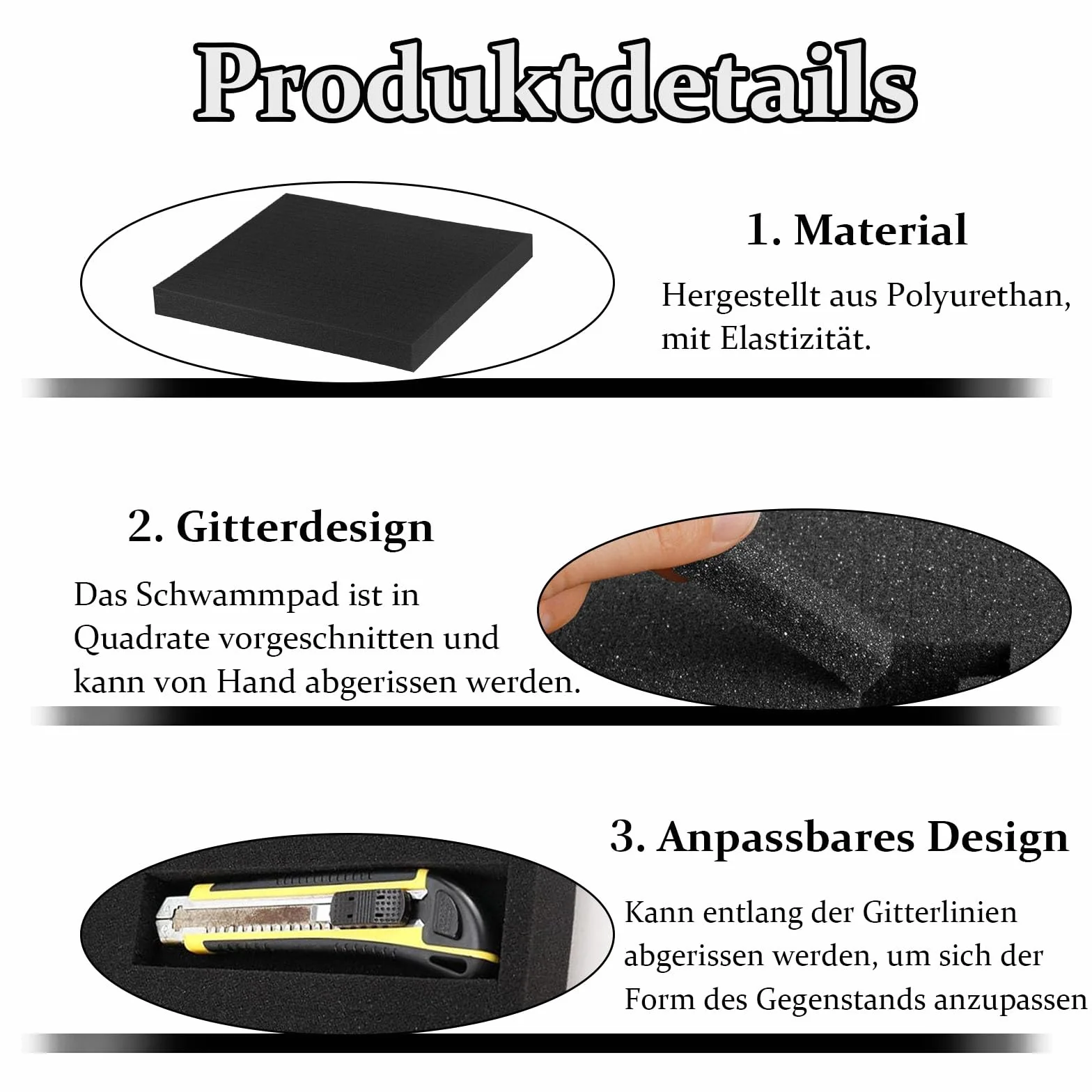 Gommapiuma a Griglia 400 x 300 x 50 mm 2 Pezzi Nero Inserto Pretagliato