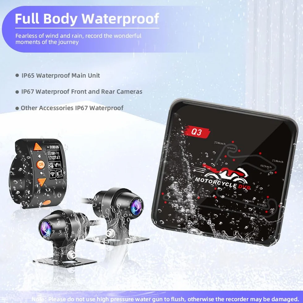 VSYSTO Moto Dash cam, 5G WiFi téléchargement vidéo haute vitesse, contrôleur de câble OLED, étanche starlight nuit vision HD 1080P avant et arrière caméra, affichage de la température