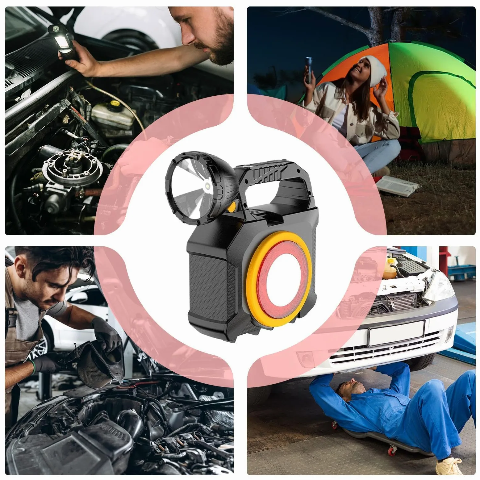 Generico Da Campeggio Ricaricabili Luminose Alta Lunga Durata Multiuso | Kit Torcia Ricaricabile Da Campeggio Pesca, Outdoor, Escursionismo, Camminata Notturna, Blackout, Riparazione Auto