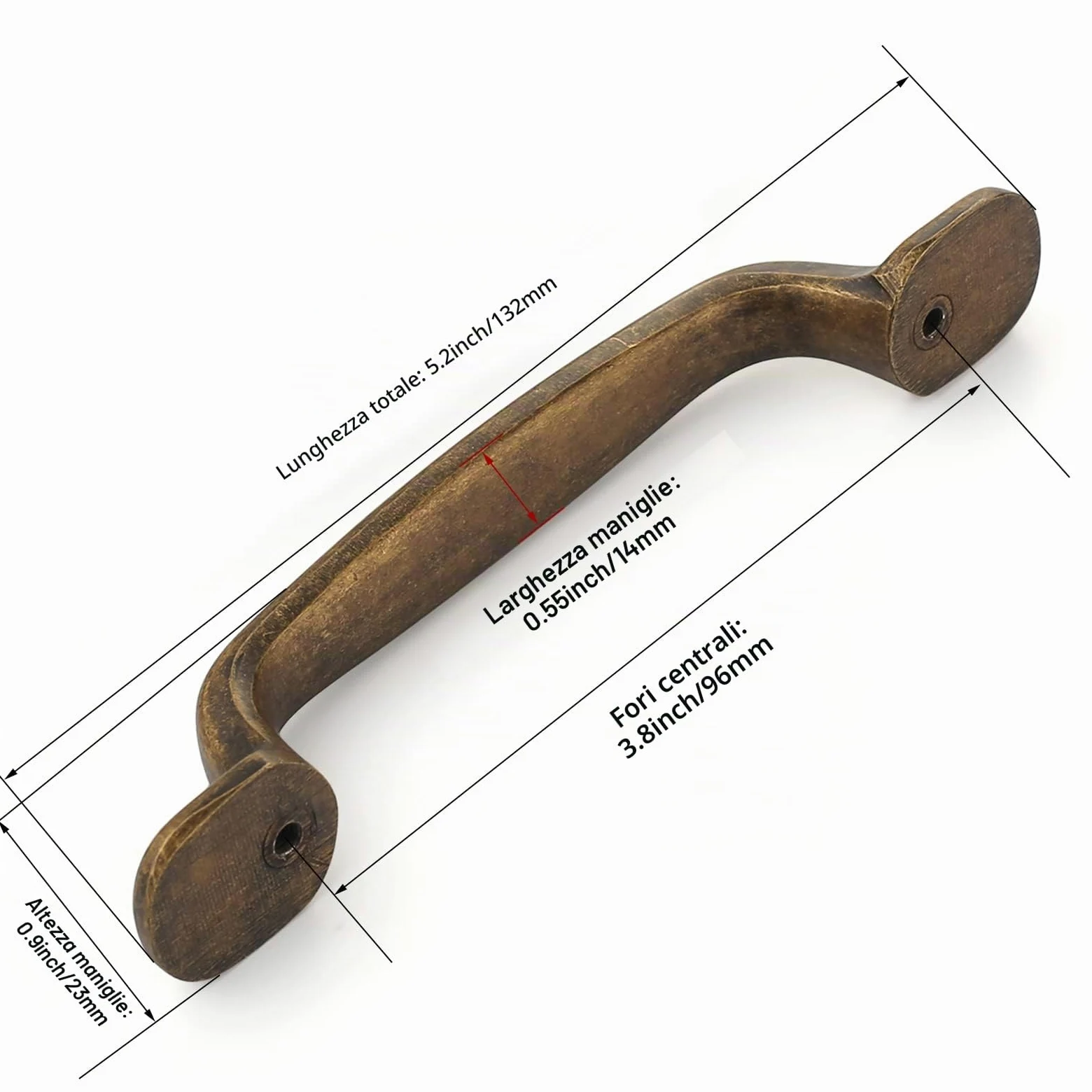 FURNIWARE Confezione da 12 maniglie in ottone anticato per armadietti da cucina, cassetti, elettrodomestici, armadietti, cassetti, armadi, porte, ottone, 96 mm