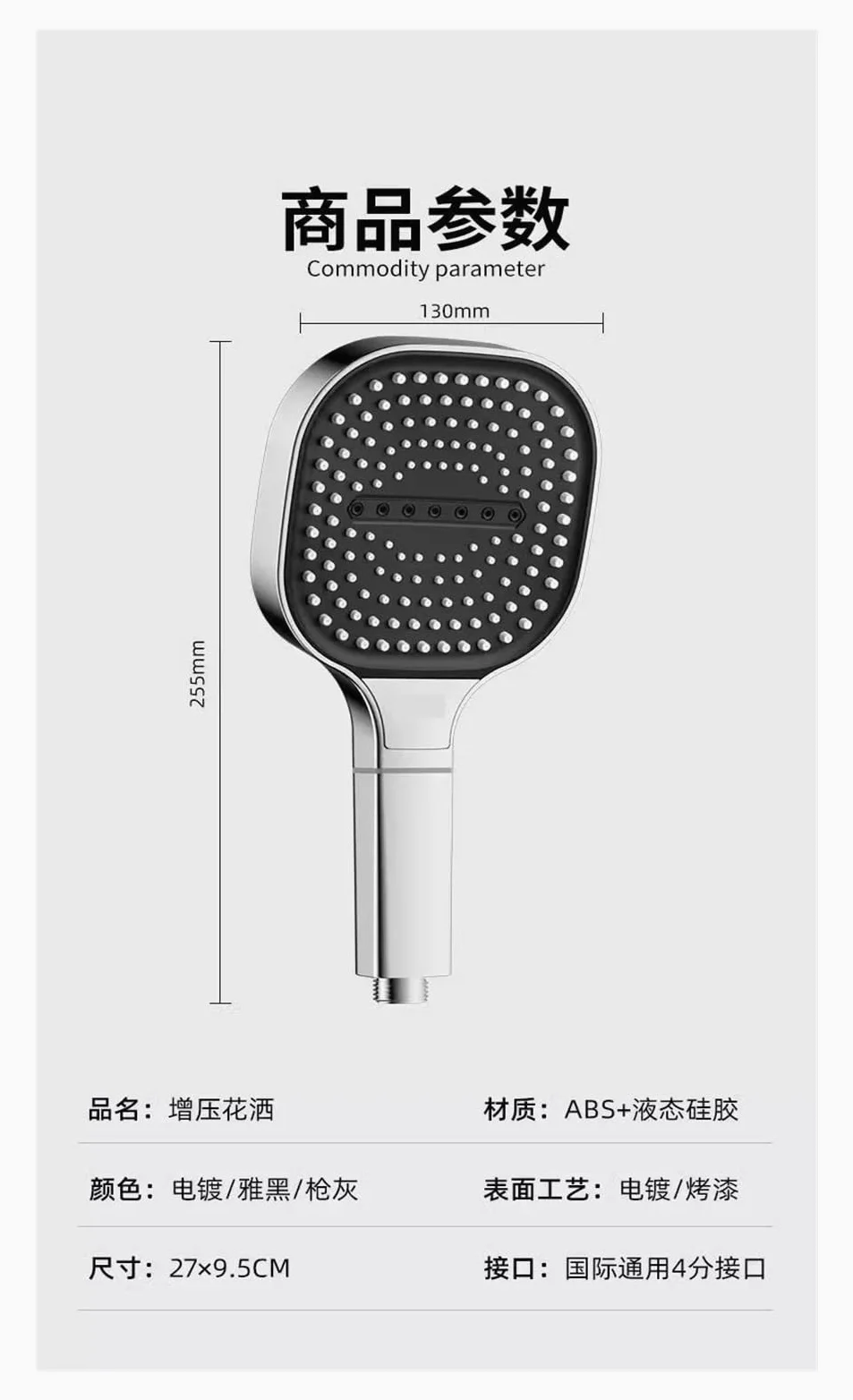 Soffione doccia con pannello grande da 13 cm, 3 modalità, soffione doccia ad alta pressione con idromassaggio e elemento filtrante(Black Shower)