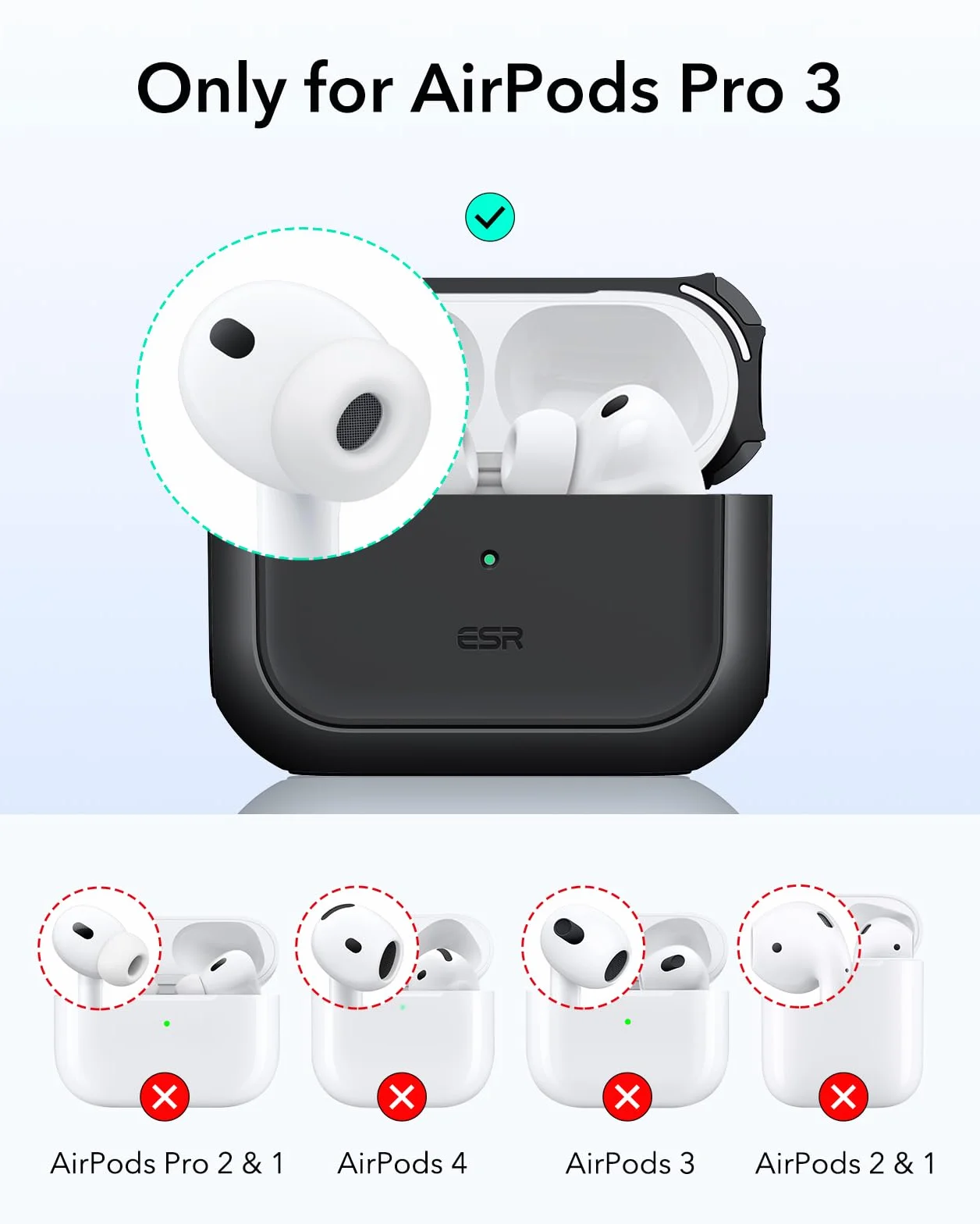 ESR Custodia per AirPods Pro 3, Compatibile con la custodia AirPods Pro di 3a Gen (2025), Compatibile con MagSafe, Protezione completa contro le cadute, Cordino incluso, Nero