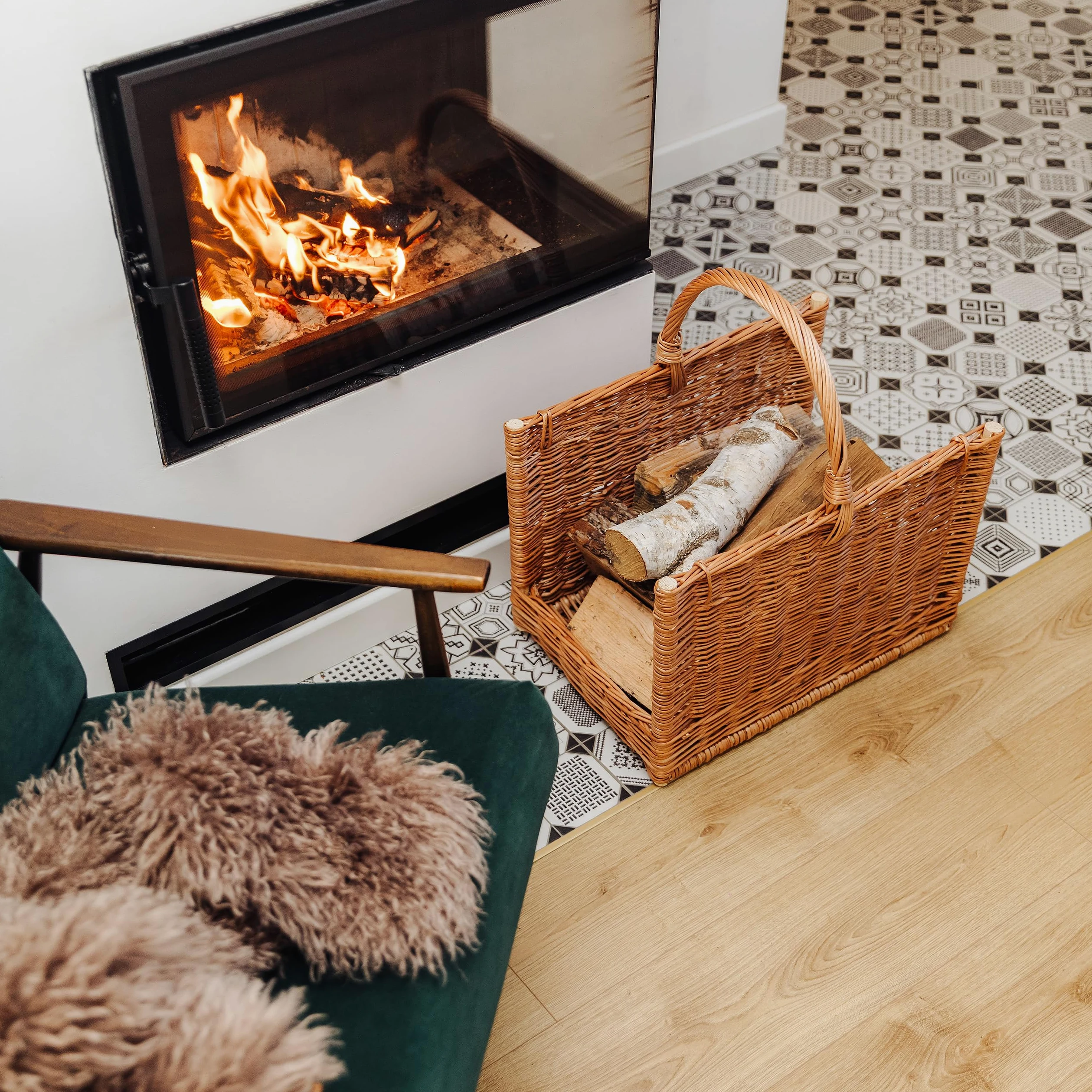 Creative Home Cesto Portalegna da Interno con Manico, Porta Legna in Vimini | Grande Cesto Vimini Rettangolare 50x34x50 cm Leggero | Intrecciato a Mano | Salice Naturale | Multiuso