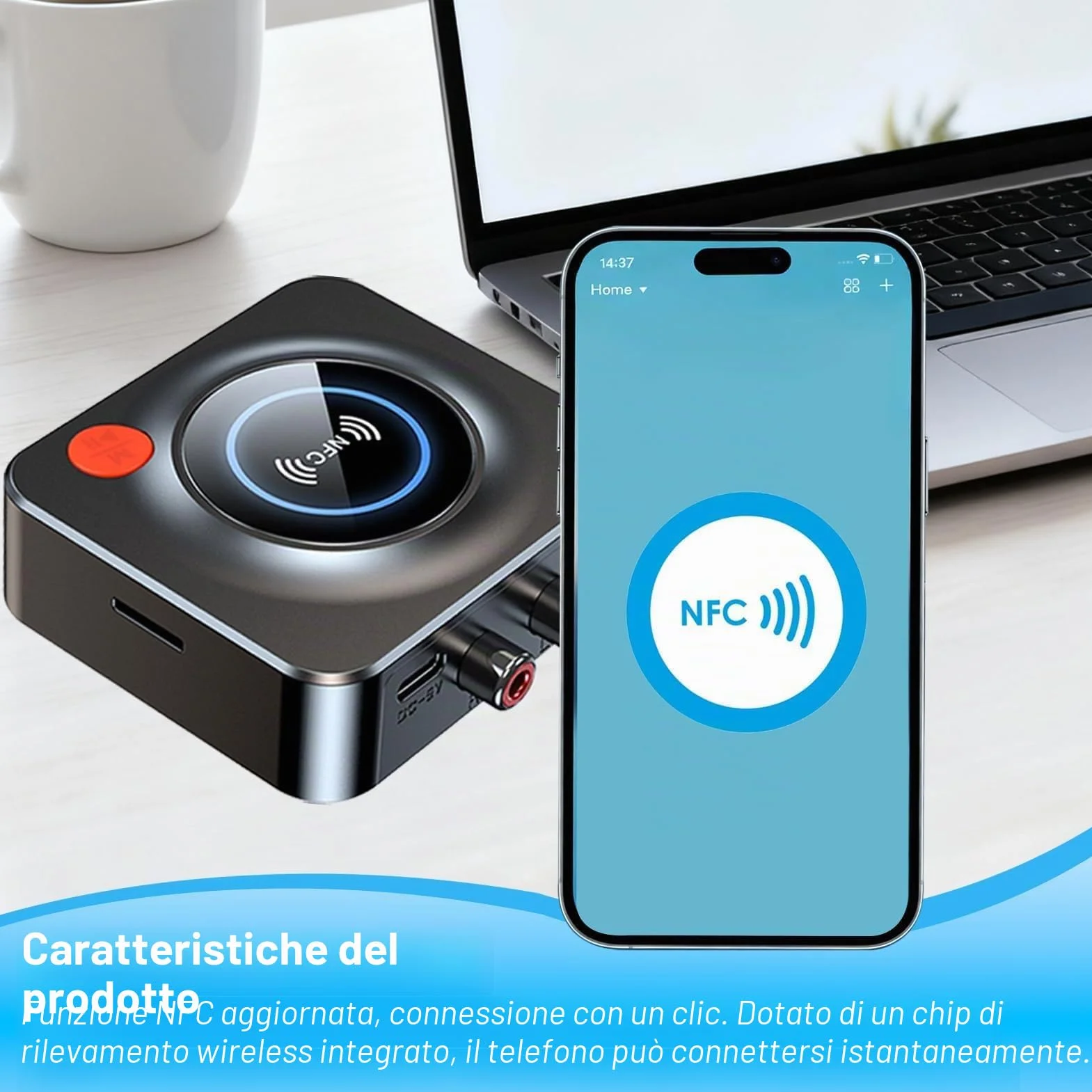 Ricevitore Bluetooth 5.3 HiFi, Adattatore Bluetooth AUX per Stereo Casa, Altoparlante, Amplificatore HiFi, con RCA/AUX Jack 3,5mm per Stereo Casa, Altoparlante, Amplificatore