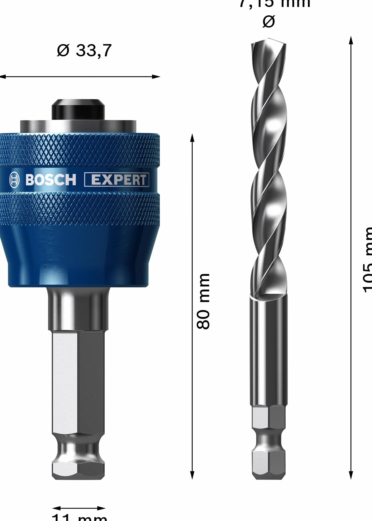Bosch Professional Adattatore per Sistema di Seghe a Tazza Expert Power Change Plus Ø 7.15 mm