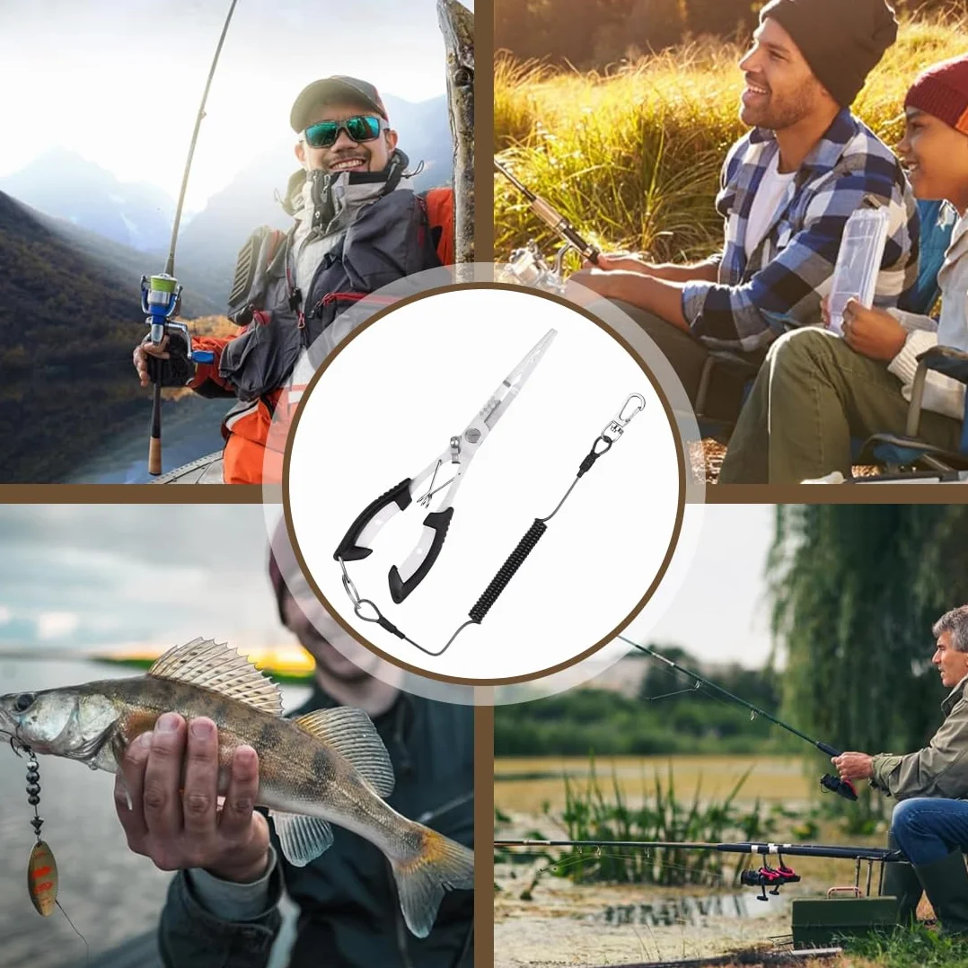 Pinza da Pesca Multifunzione in Acciaio Inossidabile, Tagliasnodi e Slamatore con Cordino di Sicurezza