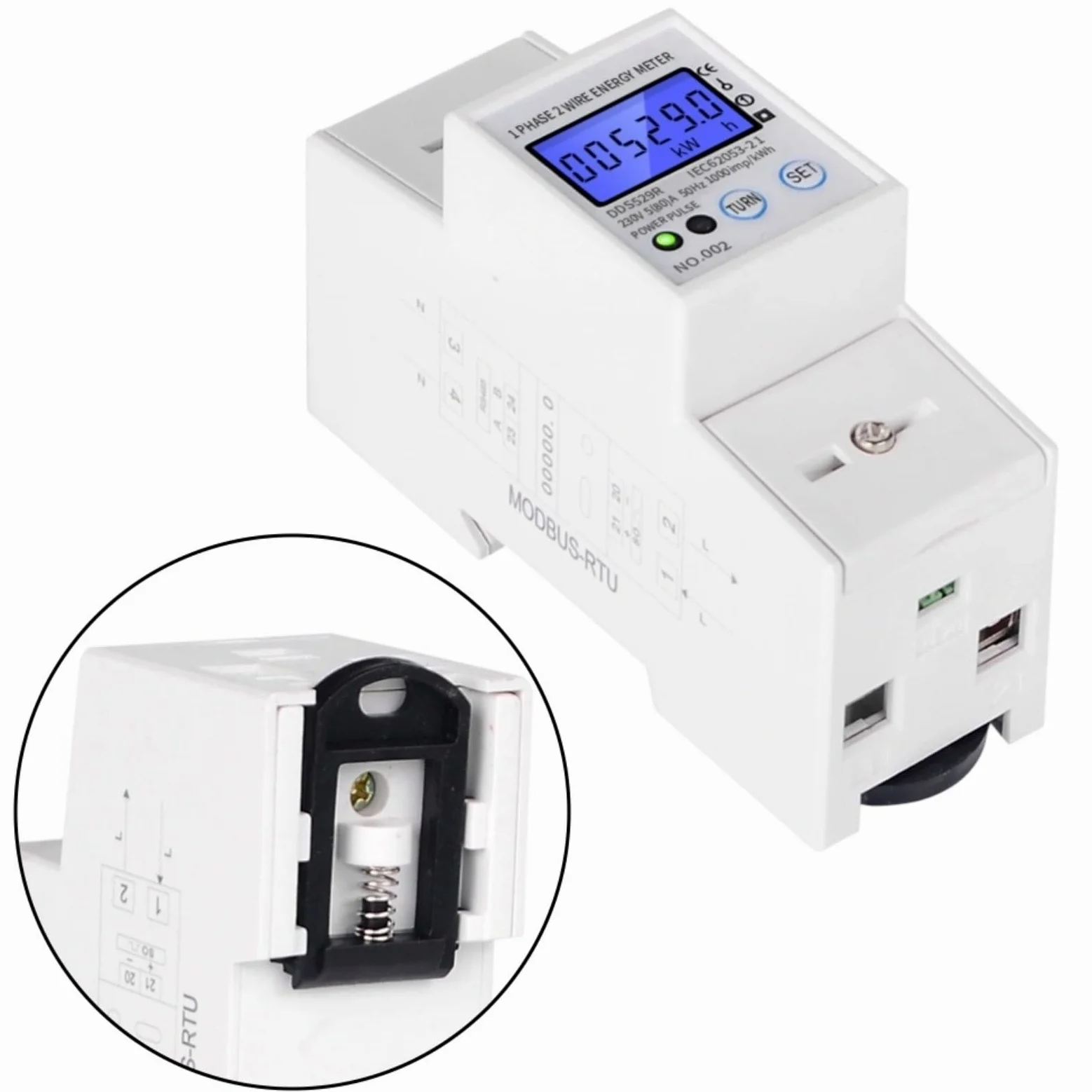 Contatore di energia elettronico 230V 5-80A con RS485, display LCD | Per montaggio su guida DIN