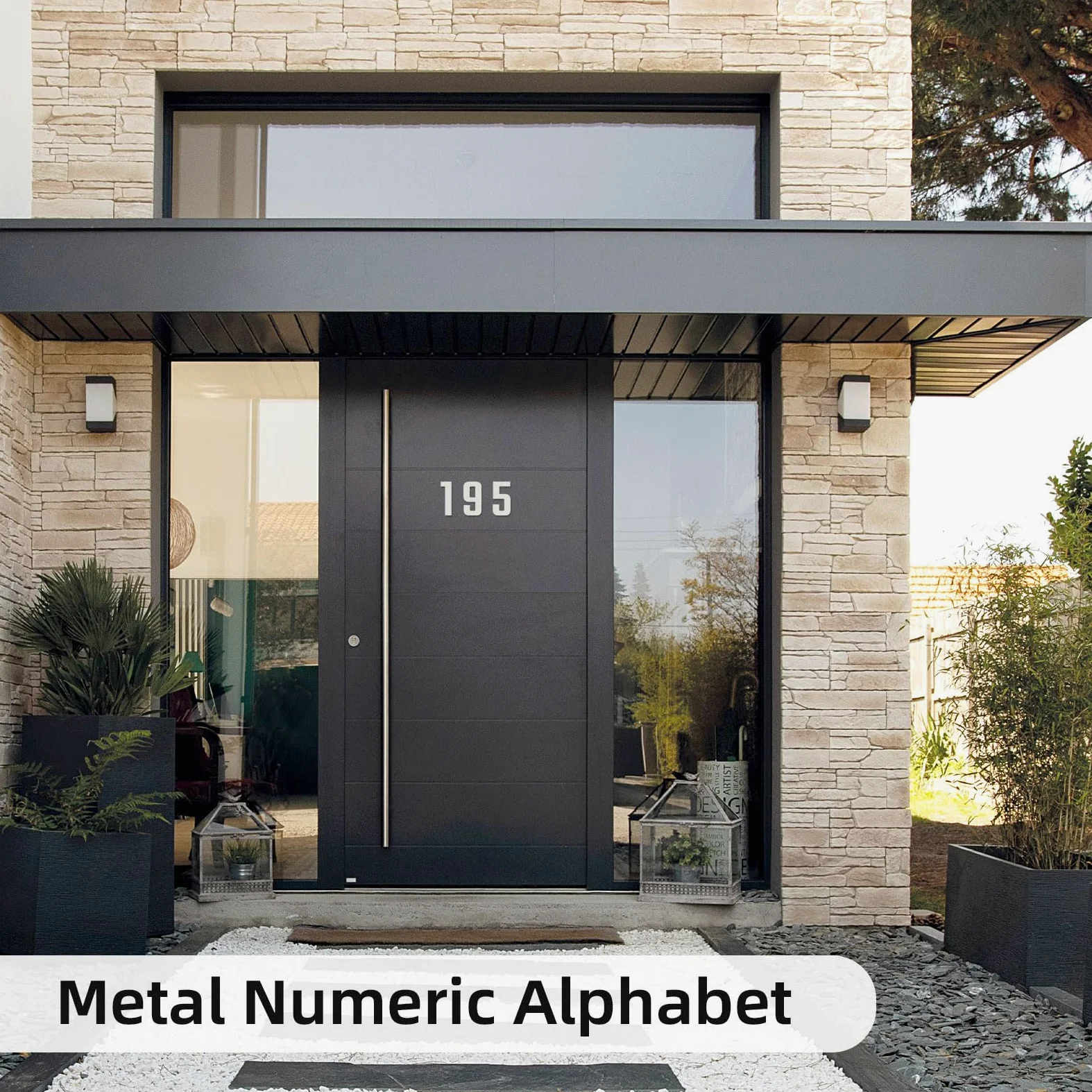 Numeri civici in metallo, 5,1 cm, in metallo, stile moderno, per porta del giardino, per appartamenti, esterni, fattoria, lettere decorative con kit per chiodi, segnaletica per visibilità (bianco)