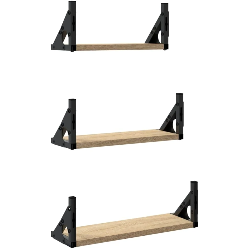 Set di 3 mensole da parete in legno di rovere Sonoma, mensole sospese, mensole sospese, per soggiorno, camera da letto, cucina, salvaspazio, con supporto stabile, ideale per ordine e