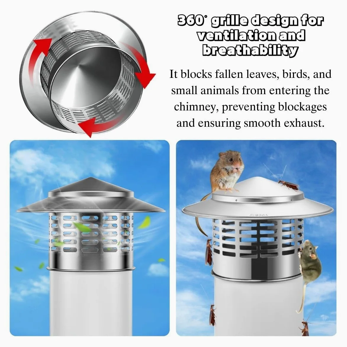 Cappello per camino,75/110/160/200/250/300mm acciaio inox Comignolo,Tubo stufa Topper sfiato cappelli,Copertura canna fumaria per esterno Camino,Resistente alle intemperie rotondo tetto pioggia cope