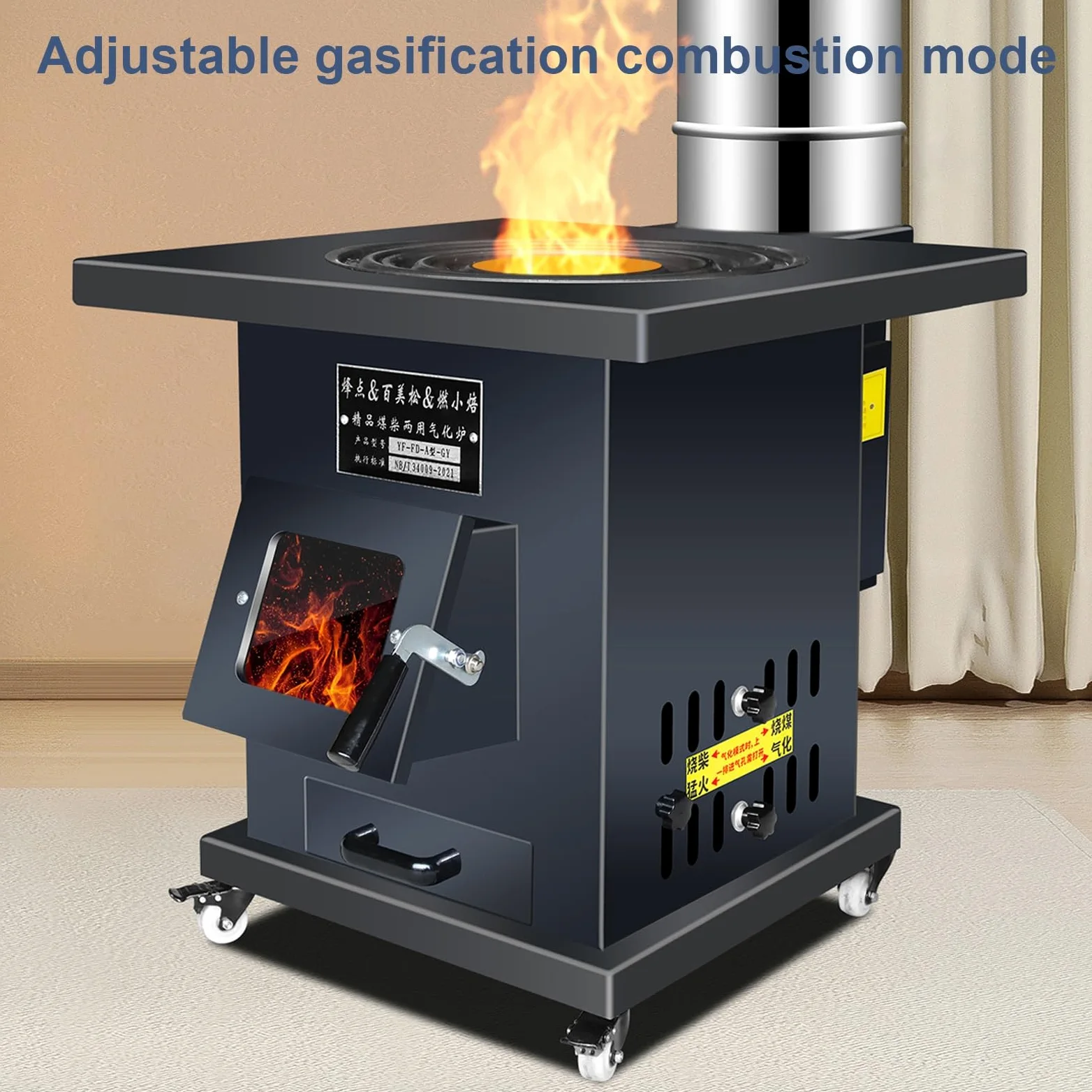 Stufe a Legna da Interno con Forno si Riscalda Rapidamente Combustione a Gassificazione Regolabile, Completamente Saldato Senza Fumo Stufa a Legna, per Riscaldare e Cucinare