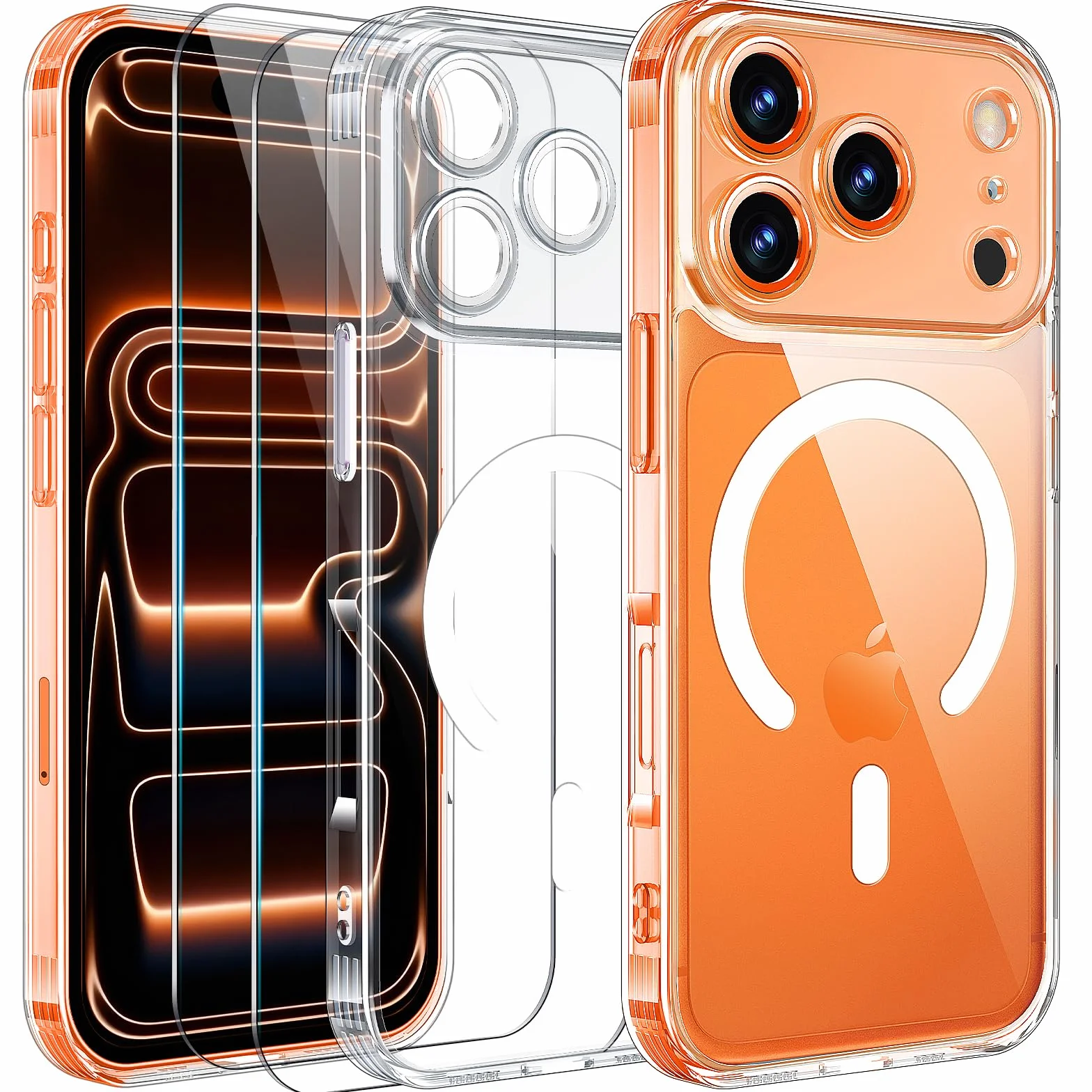 Yohii 3 in 1 Magnetica Cover per iPhone 17 Pro con 2 Pezzi Vetro Temperato [Protezione Fotocamera] Compatibile con Mag-Safe, Custodia Antiurto di Livello Militare, Trasparente