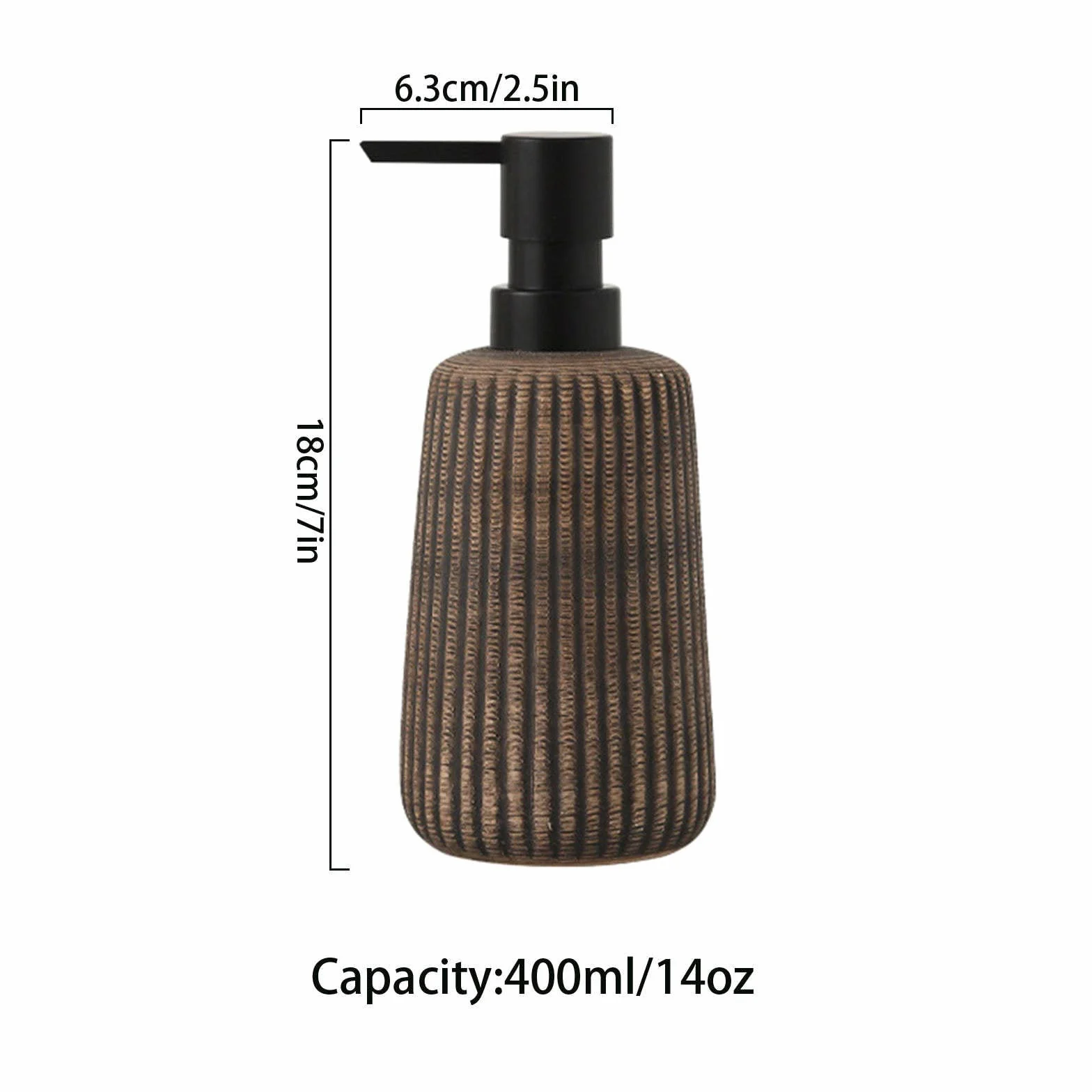 dispenser per sapone, Distributore di sapone, distributore lozione in ceramica, for le mani, ricaricabile - bagno cucina marrone scuro 400 ml/14 oz