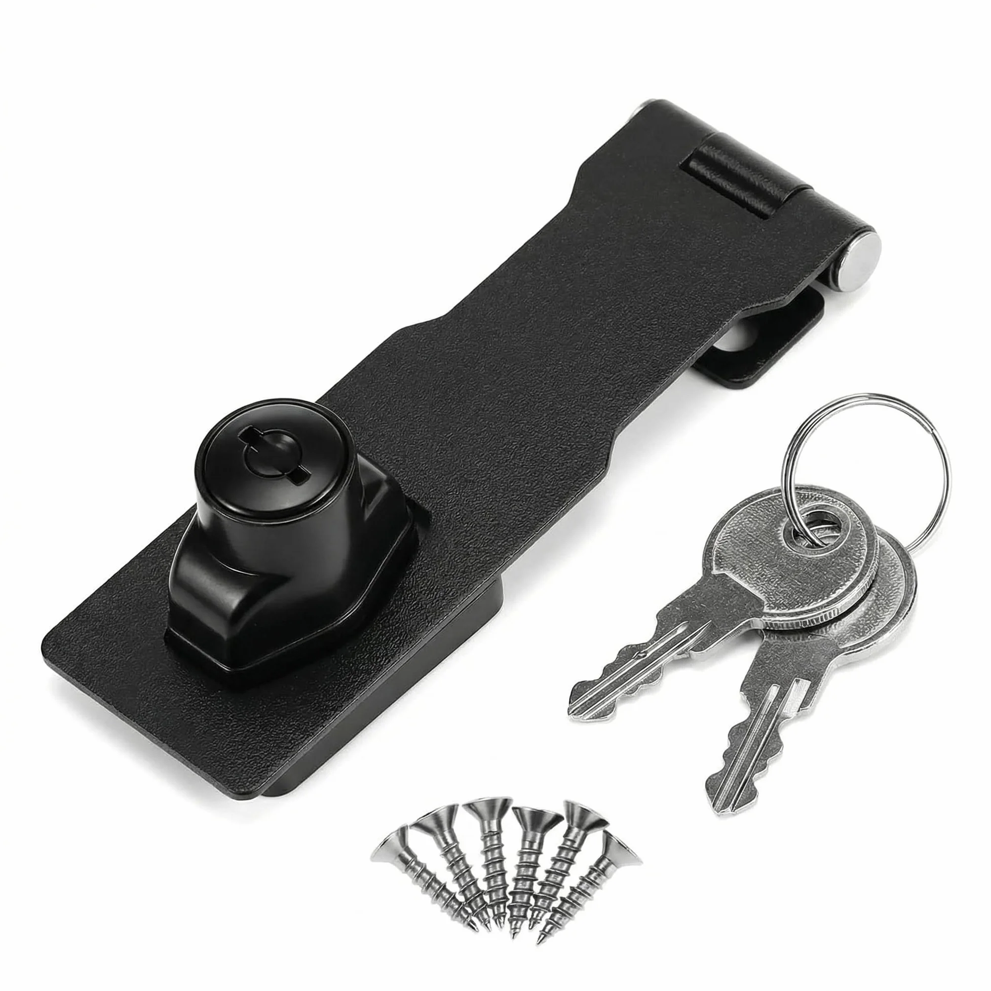 QWORK Lucchetto Hasp 4" 10cm Nero Serratura a Chiave con viti per porte finestre cassetti armadi