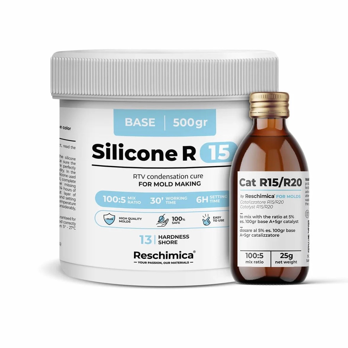 Gomma Siliconica Liquida Bicomponente R15 500 g per Stampi in Silicone Morbidi