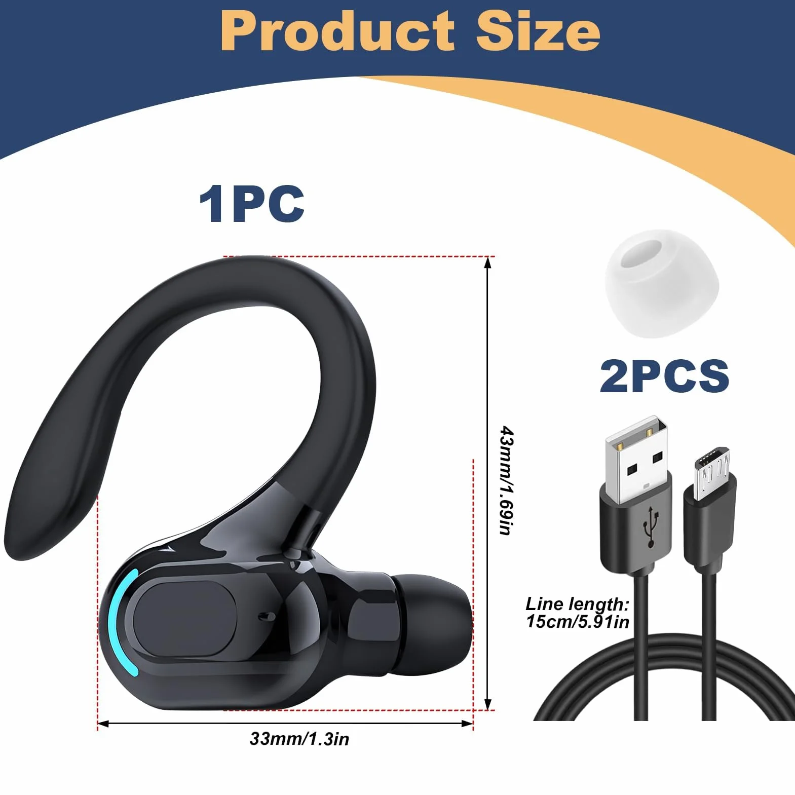 Auricolare Bluetooth V5.2 Singolo Senza Fili con Integrato Microfono Cuffie Mono Wireless Riduzione Rumore Sportivo Lungo Raggio HD Chiamata 20 Riproduzione per iPhone Android PC con Cavo di Ricarica