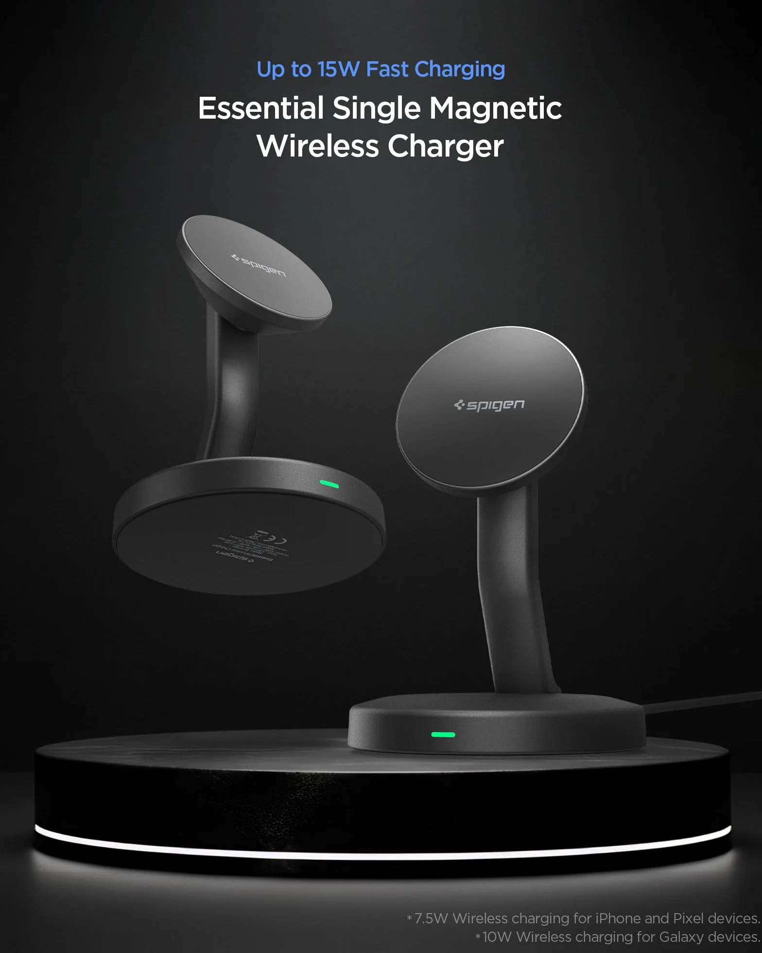 Spigen Essential 15W Caricatore Wireless MagSafe Stazione di Ricarica Magnetica Rapida [Cavo USB-C 60W Incl.] per iPhone 17 16 15 Pro Max 17e & Custodie MagSafe per Samsung Galaxy S26 Pixel 10 10a