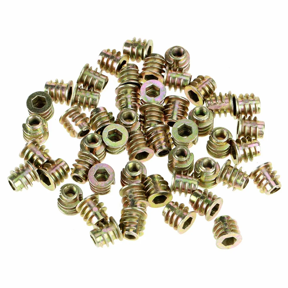 Boccole Filettate per Legno M4 50PCS M4x8mm In Lega di Zinco con Flangia Esagonale Dado a Vite