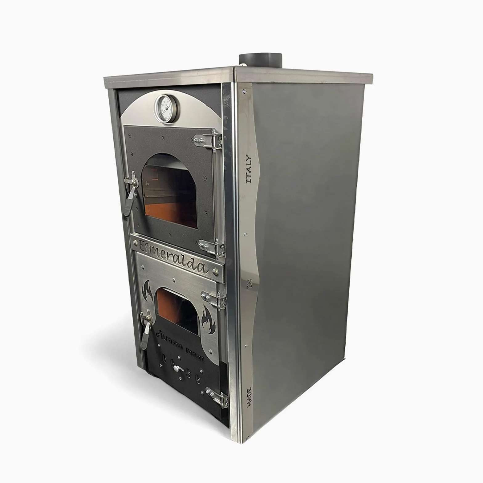 Alfonso Forni Stufa A Legna Con Forno-Esmeralda-Potenza Riscaldamento 15Kw,A Legna Economica In Acciaio Verniciato Antracite,Da Interno Con Forno In Mattoni Refrattari,Ideale Per Cucina,Made In Italy