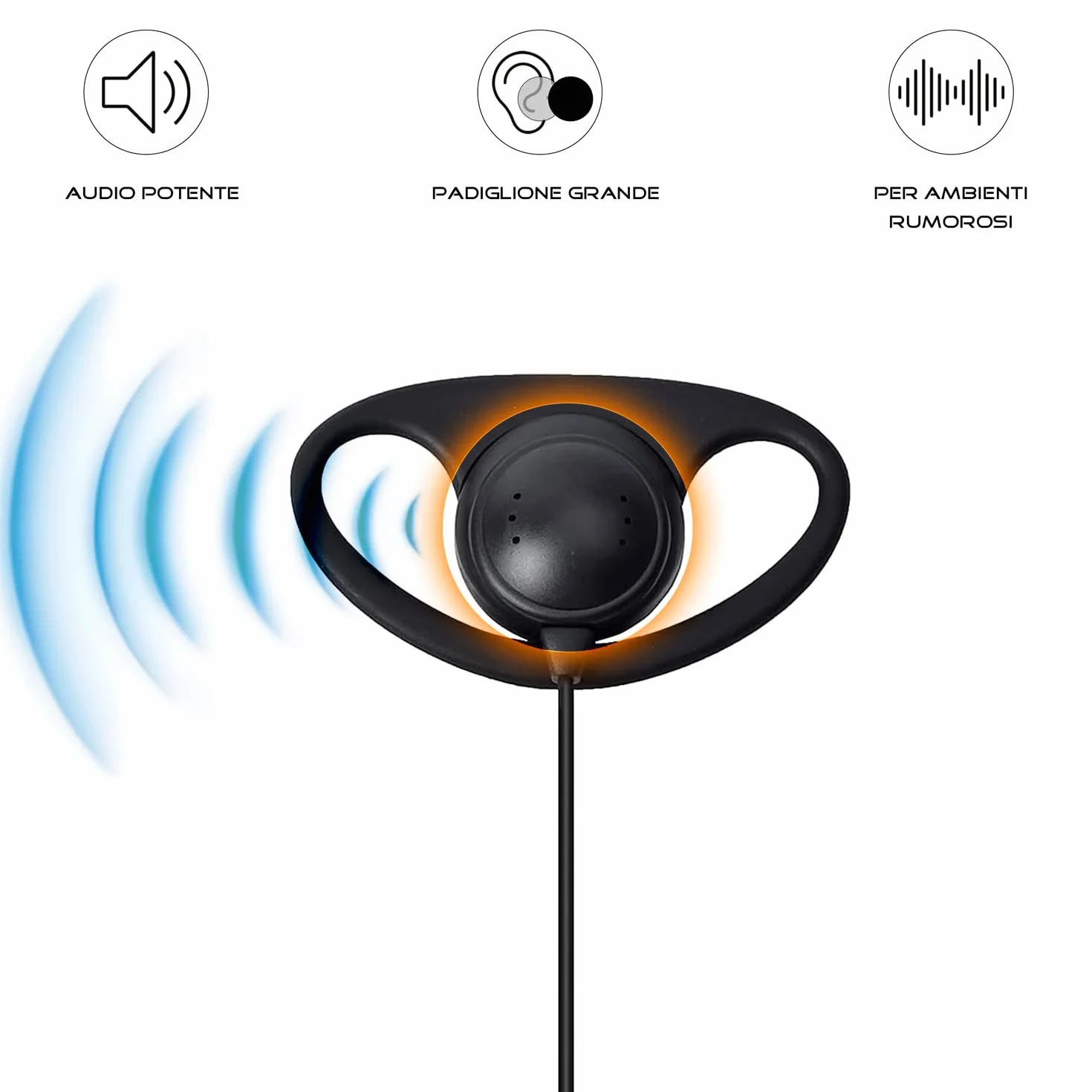 TechSide Auricolare Avvolgente forma D microfono PTT a 2 pin Midland | Per Radio ricetrasmittenti | Compatibile con G7 pro G8 G9 pro M24 plus M48 M99 G6 XT G7 XTR | Vigilanza Sicurezza TV Riprese
