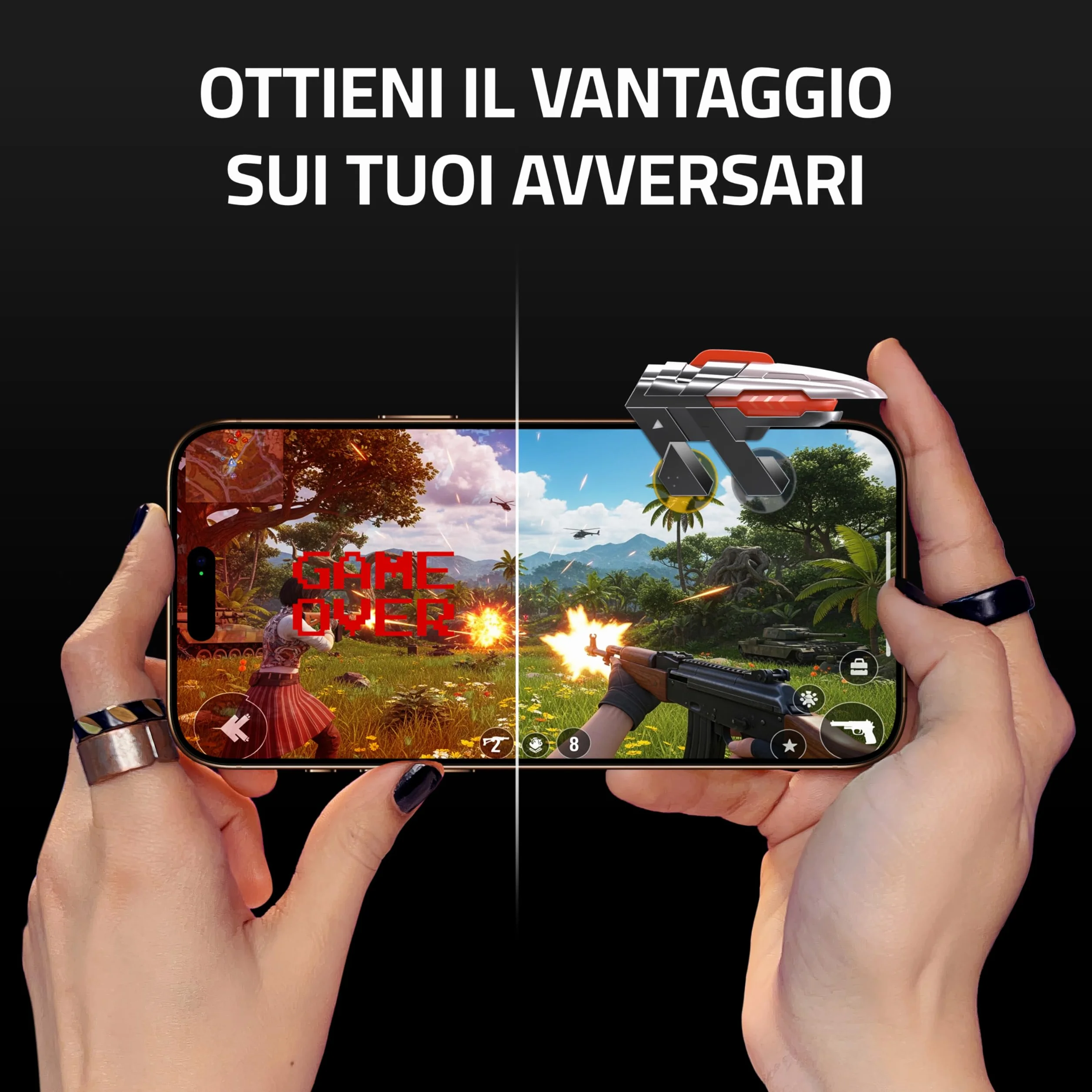 2x Trigger Mobile Gaming - Con 4 Pulsanti - Compatibile con PUBG Mobile & COD Mobile - Adatto per iPhone & Android - Joystick Smartphone Gaming - Accessori per Telefonini
