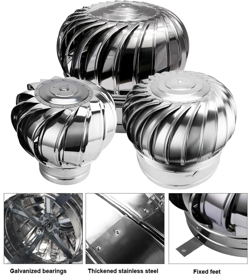 Comignolo Girevole Fumaiolo, Cappello Zincato Eolico, Fumaiolo Tondo Rotondo in Acciaio Inox, Cappello Eolico per Camini, 110/160/200/250/300/400mm (Misurare : 160mm/6.3in)