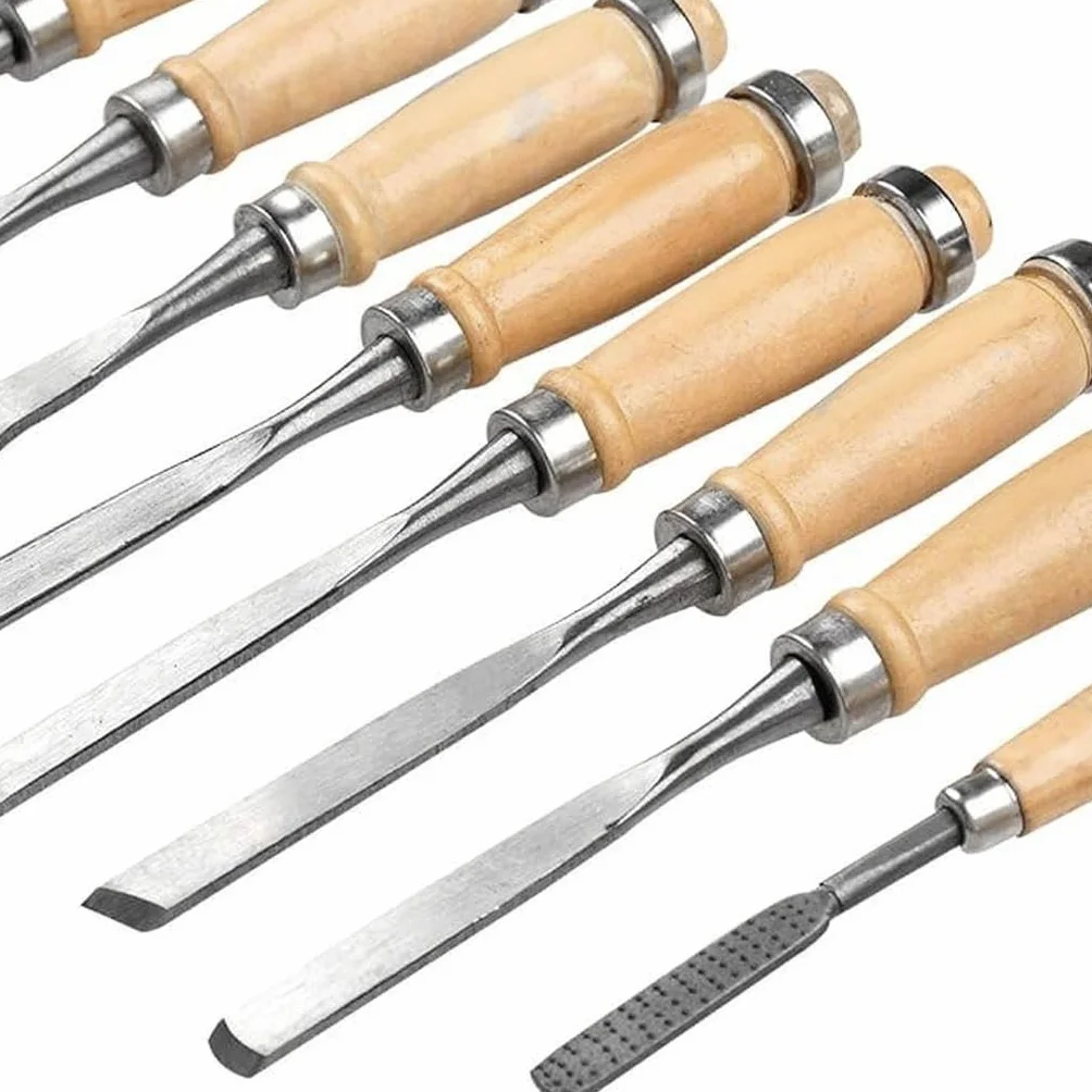 TIMESETL Scalpelli per Legno 12 Pezzi con Lime e Olio di Pietra, Coltello per Intagliare il Legno