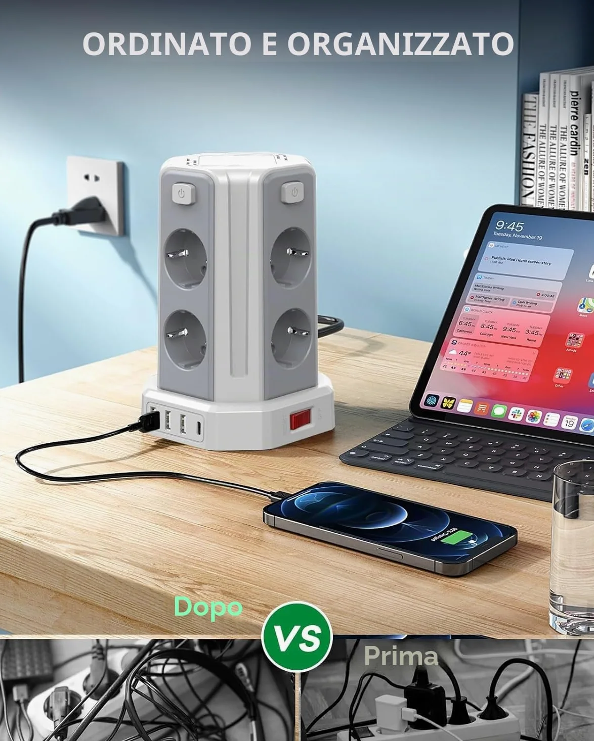 5 Metri Sameriver Ciabatta Elettrica Multipresa, con 8 Prese e 3 USB A+1 USB C(2500W/10A), protezione Sovratensione con interruttori indipendenti,Bianco F (Schuko) | 8 Prese, 3 USB A + 1 USB C, 2500W/10A, Protezione Sovratensione, Interruttori Indipendent