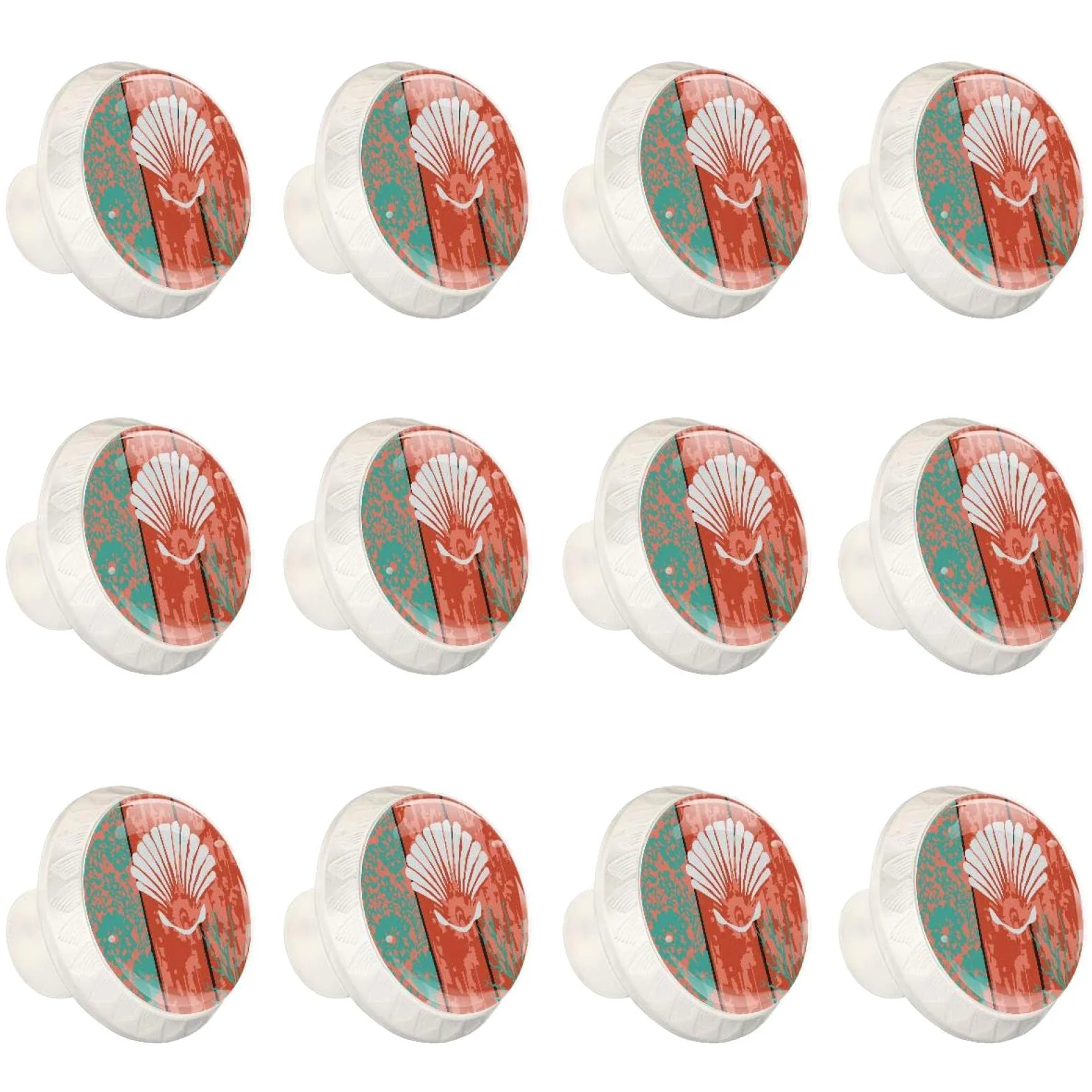 TBOUOBT Confezione da 12 pomelli per mobili, pomelli per comò, pomelli per cassetti, pomelli per mobili da cucina, pomelli per armadi e cassetti,Conchiglia corallo oceano legno verde rosso