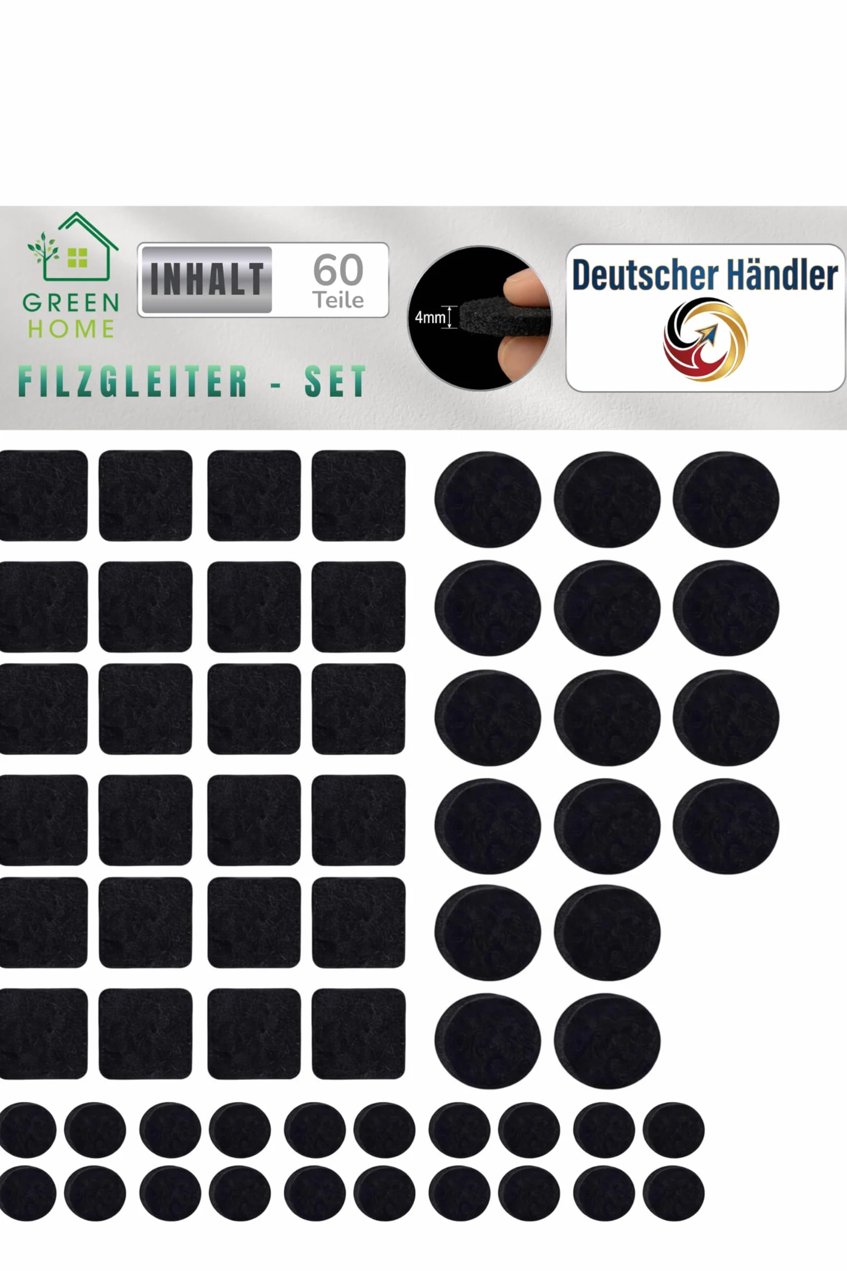 Feltro autoadesivo 60 pezzi per sedie nero 4 mm