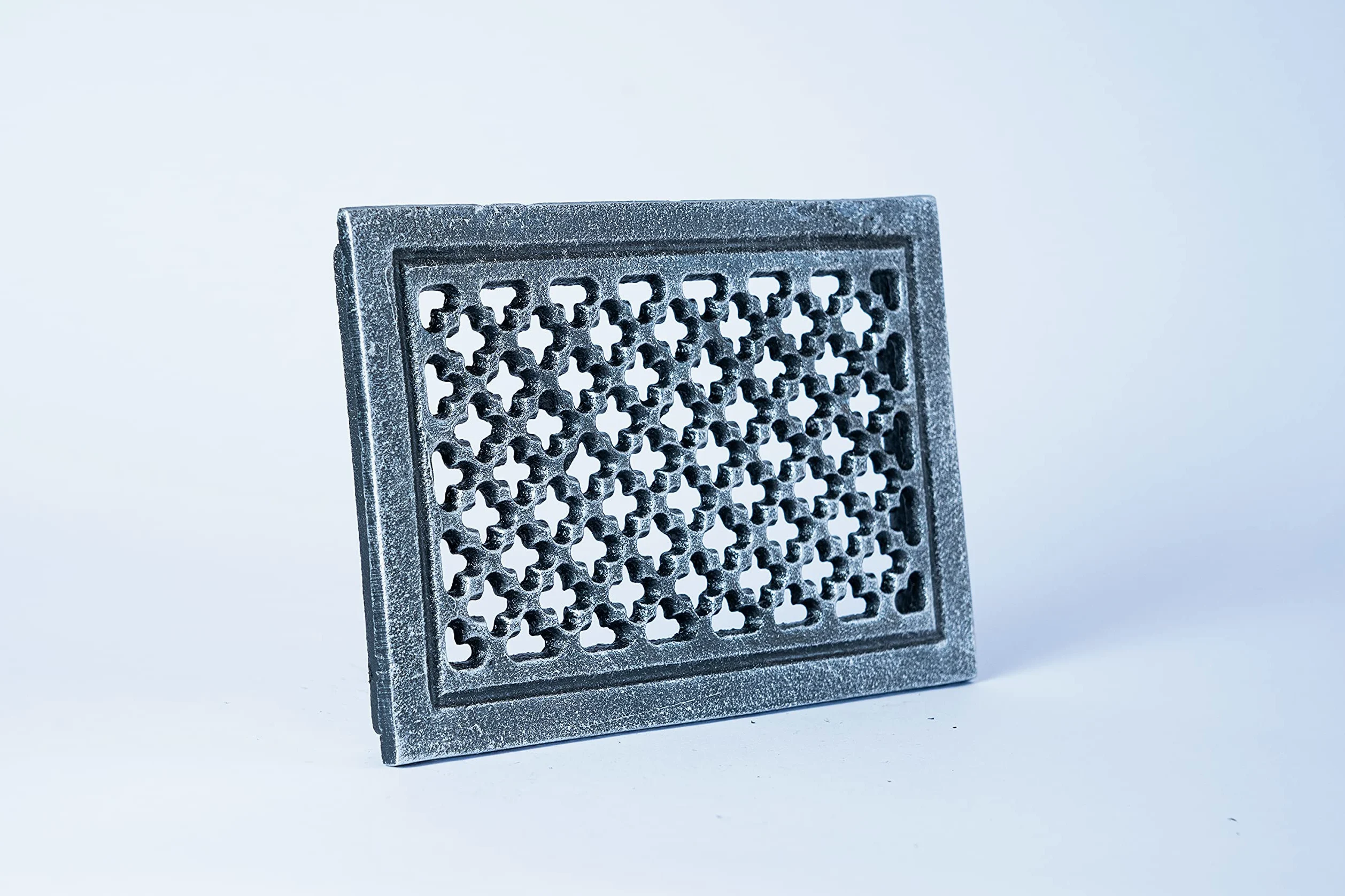 SEZAM Griglia di ventilazione in ghisa 22,3 x 2,3 x 15,5 cm, per stufe in maiolica, forni a legna e caminetti - griglia per aria calda- griglia d'ariaper stufa, verniciato argento antico