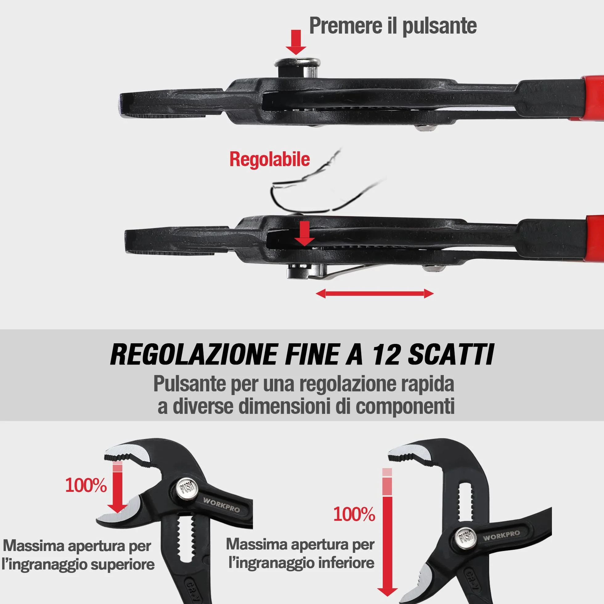 Workpro Set di 2 Pinze Idrauliche 180 mm 250 mm Regolazione Rapida Giunto Scorrevole