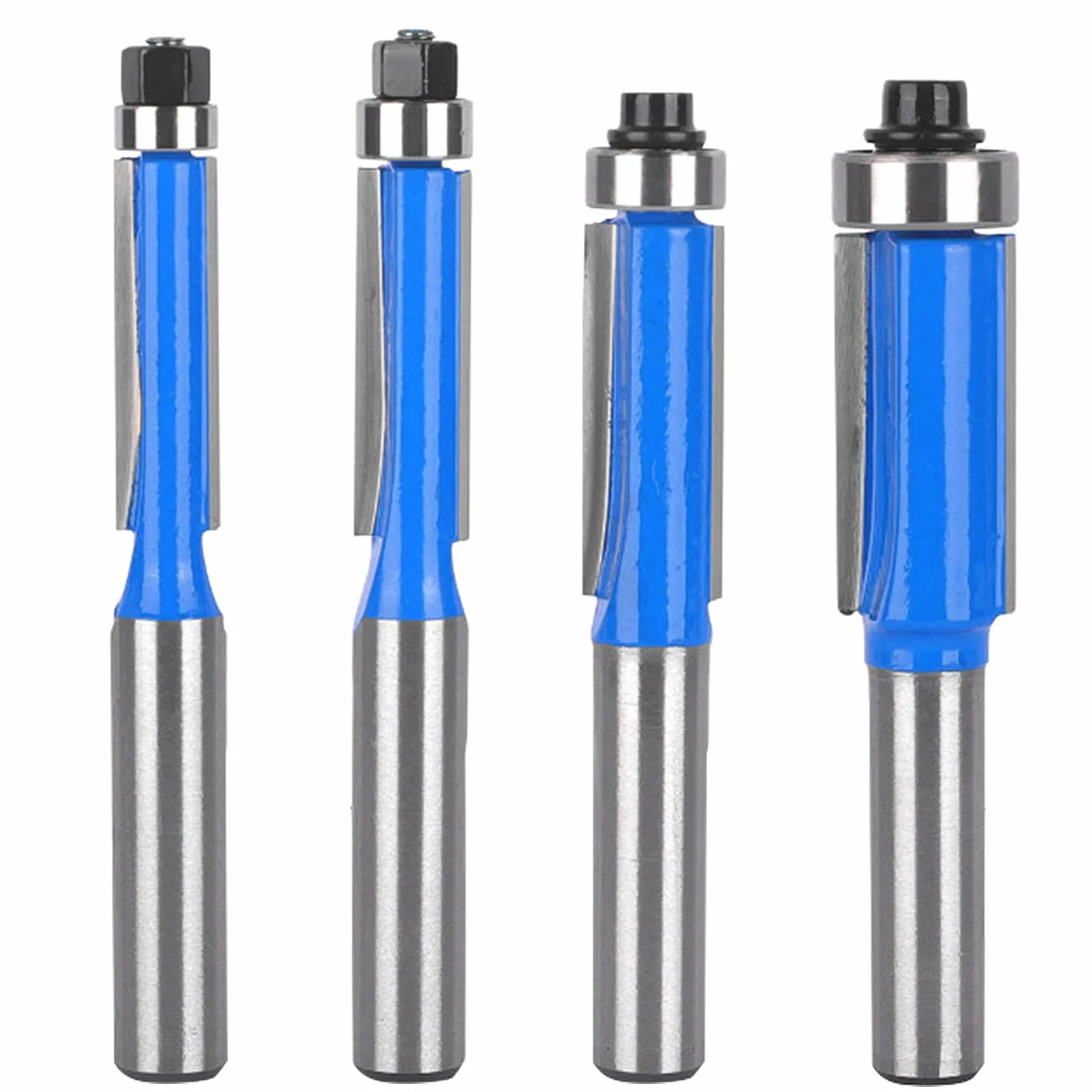Fresa a Taglienti Diritti per Legno Codolo 8 mm con Cuscinetto, Set 4 Pezzi per Rifilatore