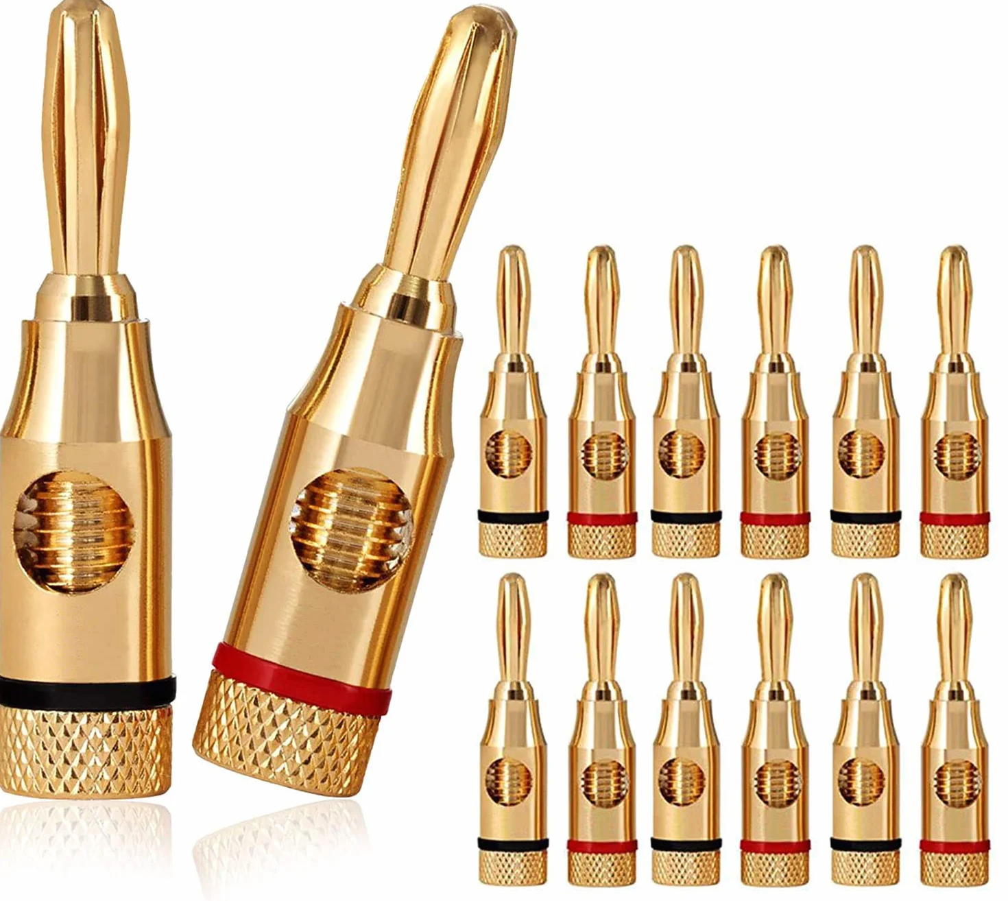 Gebildet 12pcs Spinotti Banana,24K Gold Plated Connettori Banana per Cavo Altoparlante,Piastra da Parete e Altro(6pcs Rosso e 6pcs Nero)