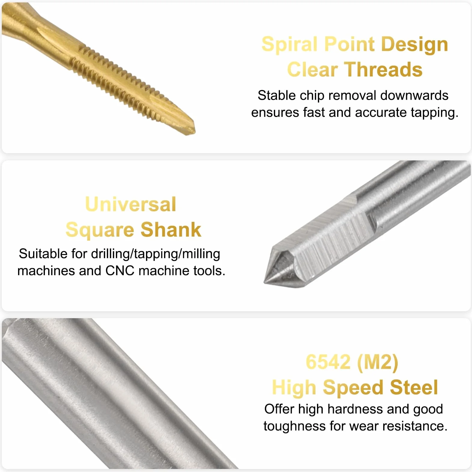 QUARKZMAN M4 x 0.7 H2 Metric Spiral Point Thread Tap, 100mm Extra Long Titanium Coated High Speed Steel Tapping Tool