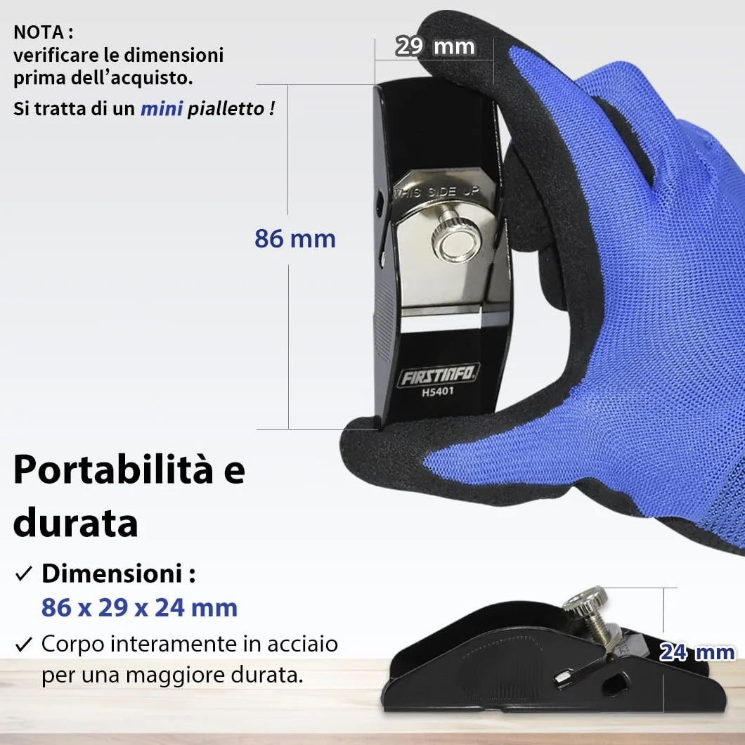 FIRSTINFO H5401 Mini Pialletto Manuale in Acciaio Leggero Pialla per Legno